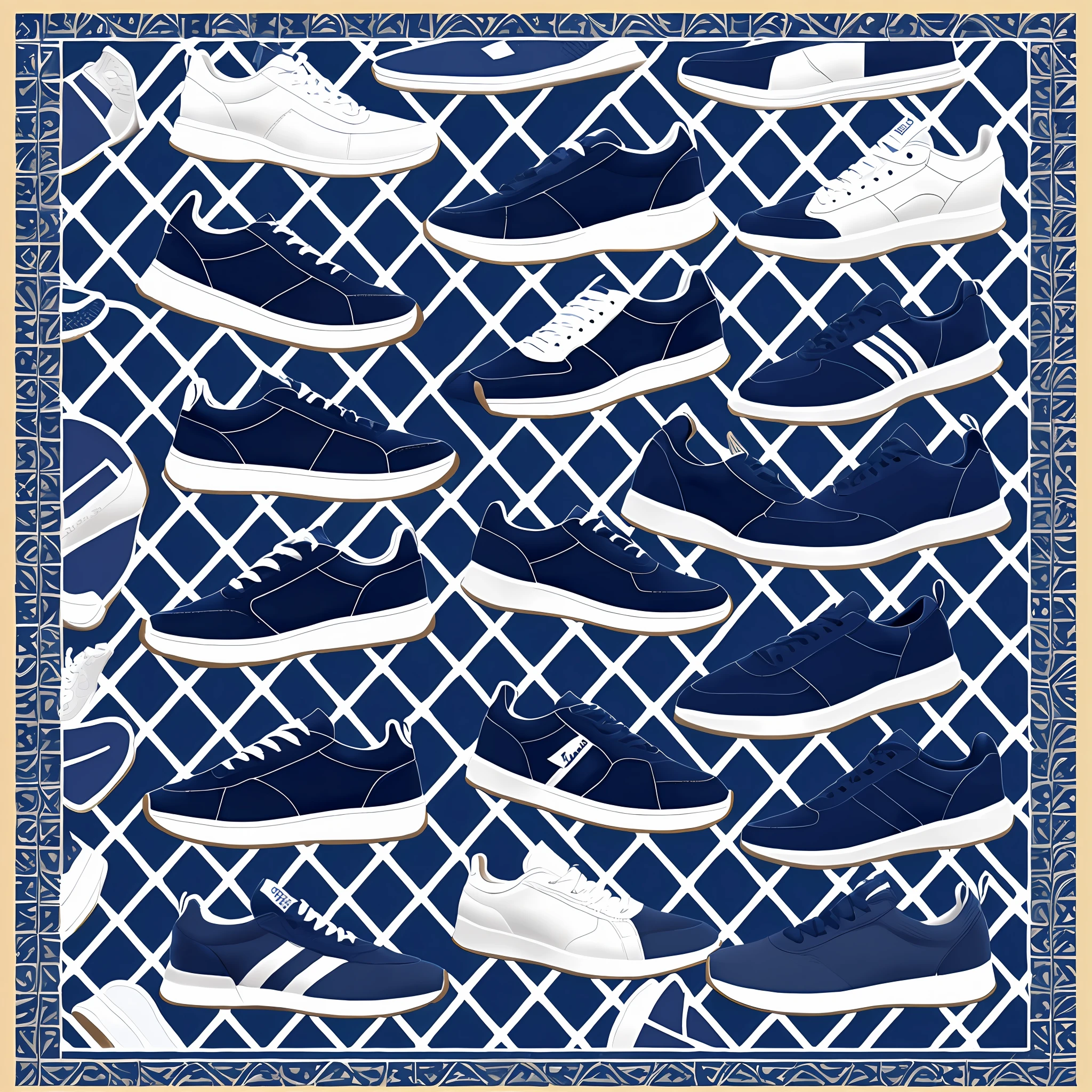 iconic sneakers on a navy blue background --tile--3:2 --auto --s2