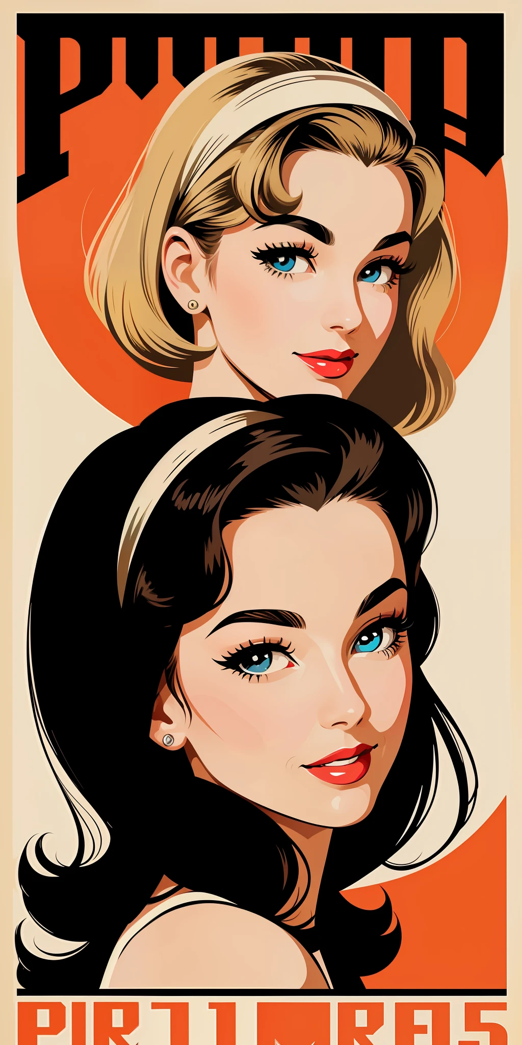 pretty women portrait 1950s poster style, vector-art