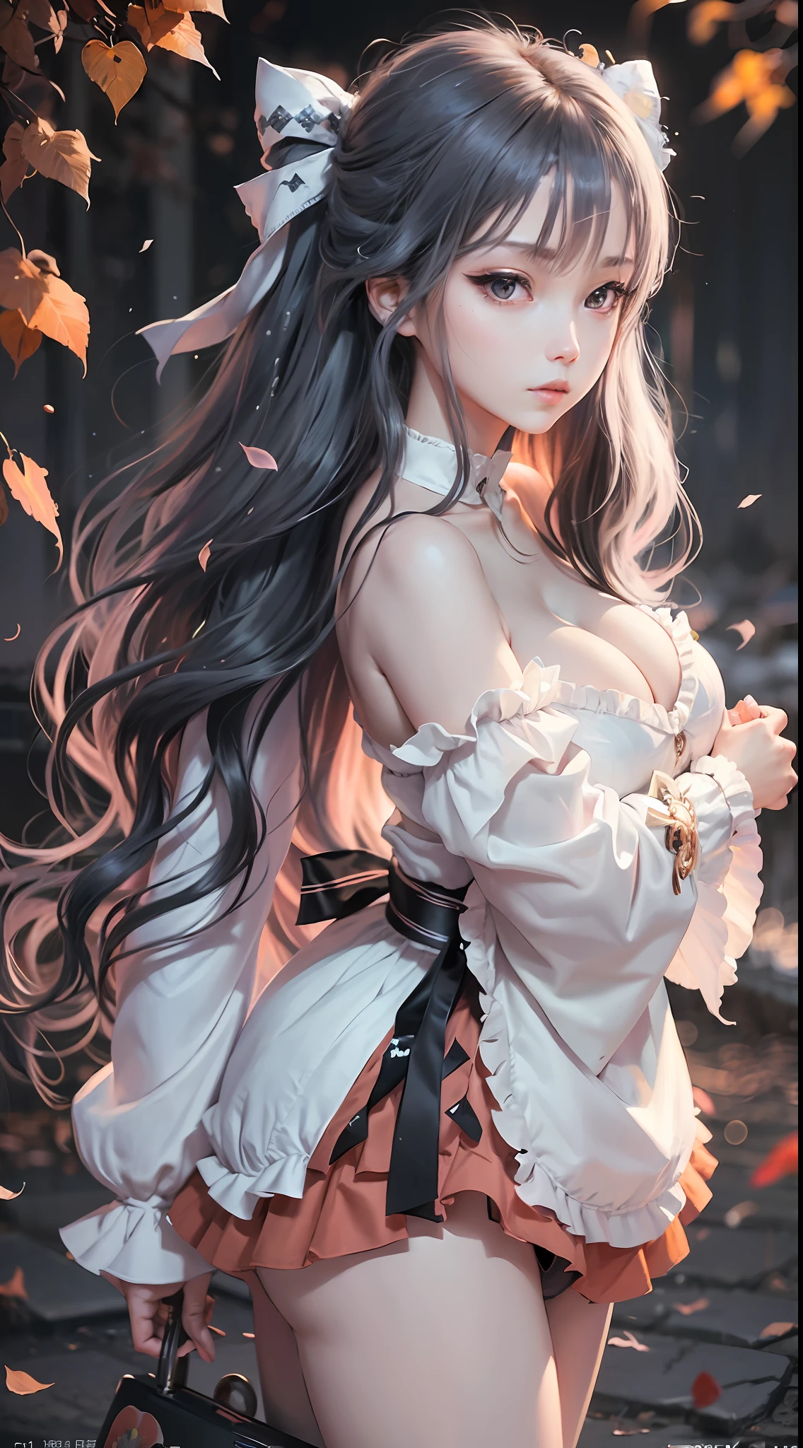 masterpiece, best quality, 1girl,houraisan kaguya, jeweled branch of hourai,branch,black hair,long hair,red eyes,skirt, wide sleeves,grey background, look viewer, (stunningly attractive:1.3), (dramatic:1.2),(masterpiece, best quality, ultra detailed, 8k, RAW photo:1.2), (Unreal Engine, photorealistic:1.1), (beautiful detailed face, a photography of a beautiful girl), (cowboy shot:1.2), (looking at the camera:1.1) BREAK (1girl), (full body:1.2), (beautiful hair), (extremely detailed CG unity 8k wallpaper of a girl with kawaii hairstyle and white marble glowing skin and perfect symmetrical pretty face:1.3),  (sad:1.2), soft light, (over 12 years , under 20 years old:1.2) BREAK ), gigantic breasts from azur_lane, (cleavage:1.2), (sexual pose:1.3) BREAK, (see the persons:1.2), (looking from behind:1.2), taken by Canon EOS, SIGMA Art Lens 35mm F1.4, ISO 200 Shutter Speed 2000