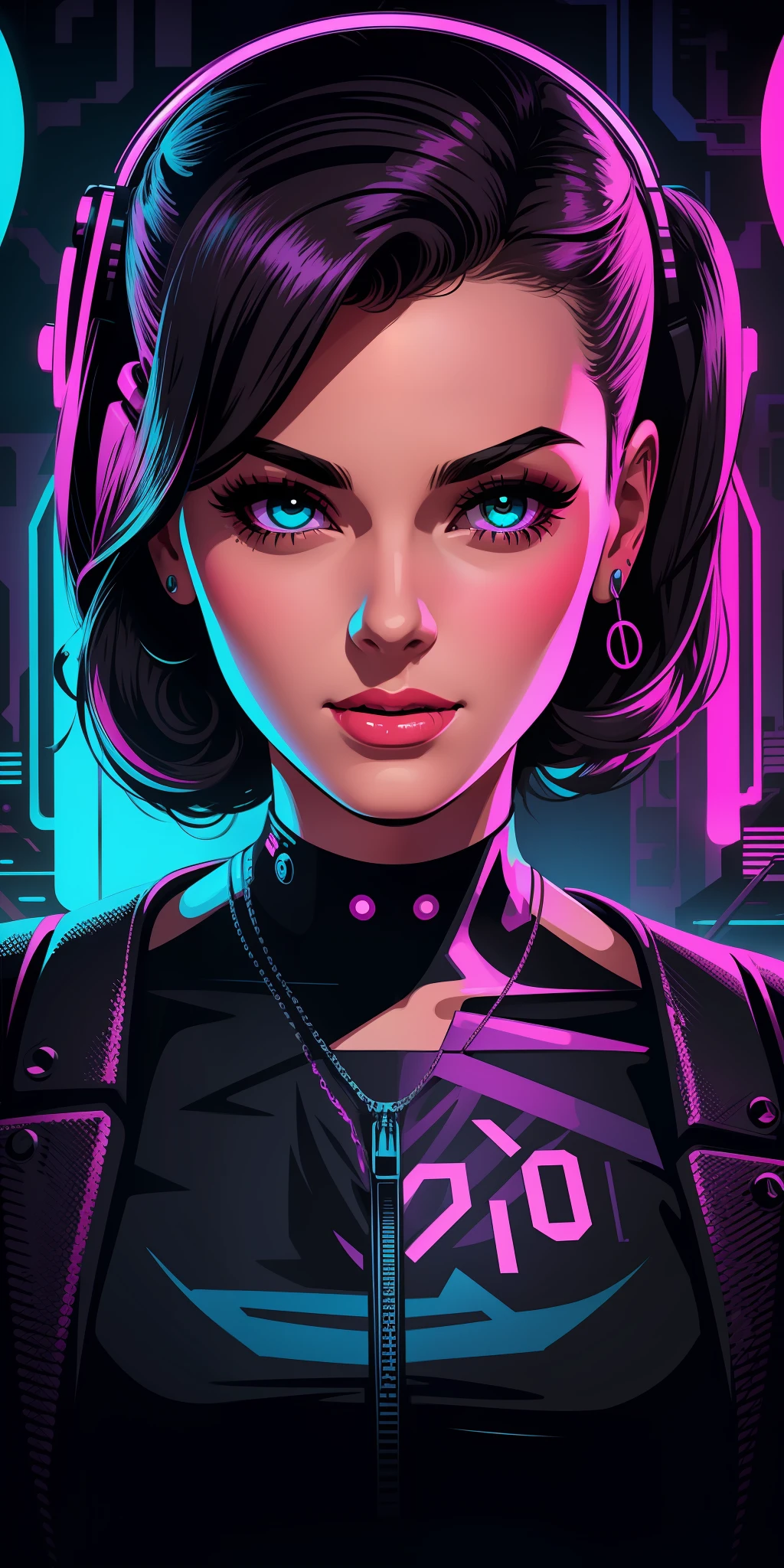 pretty women portrait 1950s poster style, vector-art(cyberpunk) (neon