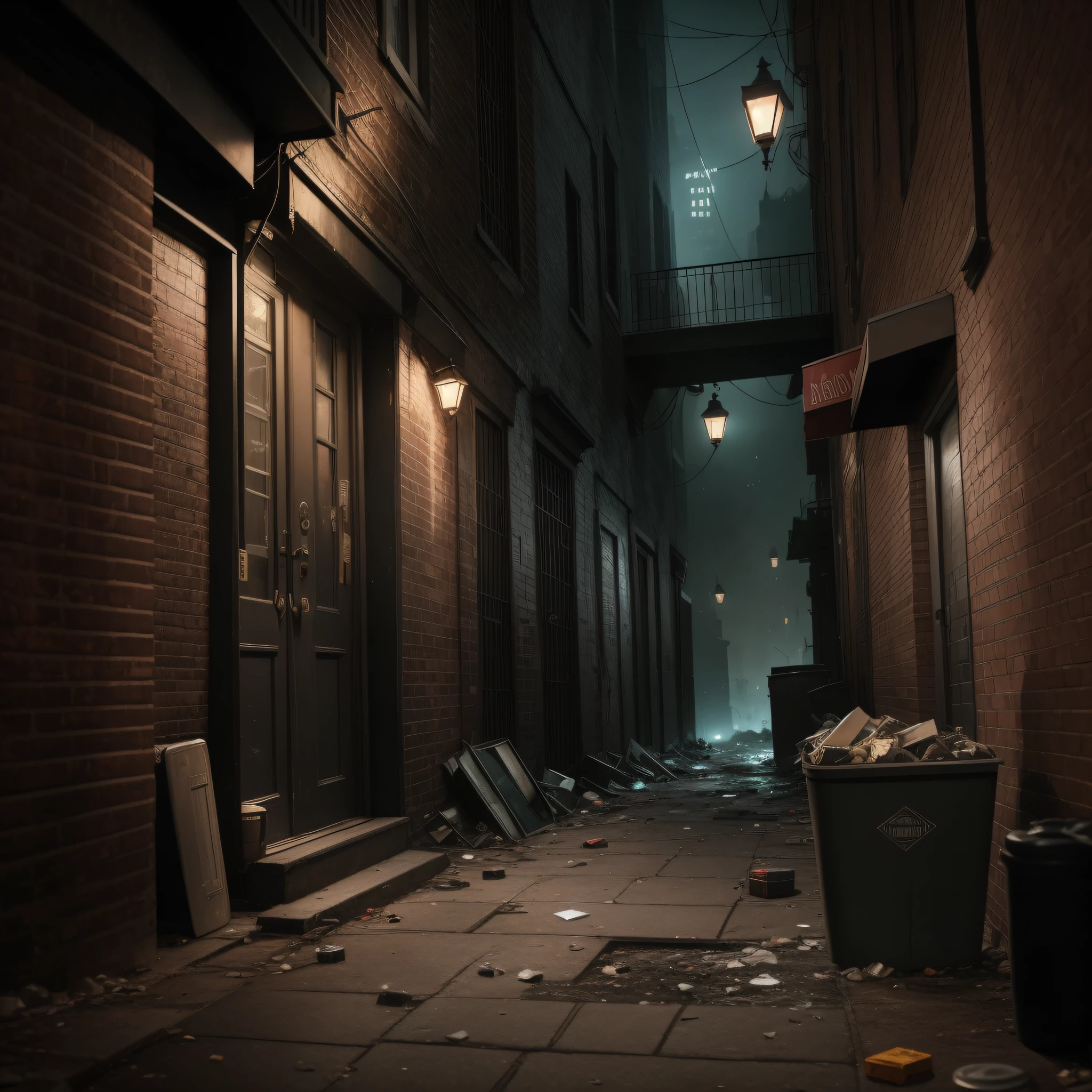 Create a realistic image of a crime scene in the 1970s, inspired by suspense and detective movies of that era. The scene should depict a dimly-lit alleyway with flickering street lamps casting eerie shadows on the walls. In the background, a large, imposing building looms ominously, shrouded in darkness. The alleyway should be cluttered with garbage cans and debris, with a lone figure huddled in the shadows, looking on in fear or anticipation. A rusty fire escape can be seen climbing up the side of the building, adding to the gritty, urban feel of the scene. In the foreground, there should be a pool of blood, surrounded by broken glass and other evidence of violence. The image should capture the tension and suspense of a classic crime thriller, and transport the viewer back in time to the gritty streets of 1970s America.", haze, ultra-detailed, film photography, light leaks, Larry Bud Melman, trending on artstation, sharp focus, studio photo, intricate details, highly detailed, by greg rutkowski