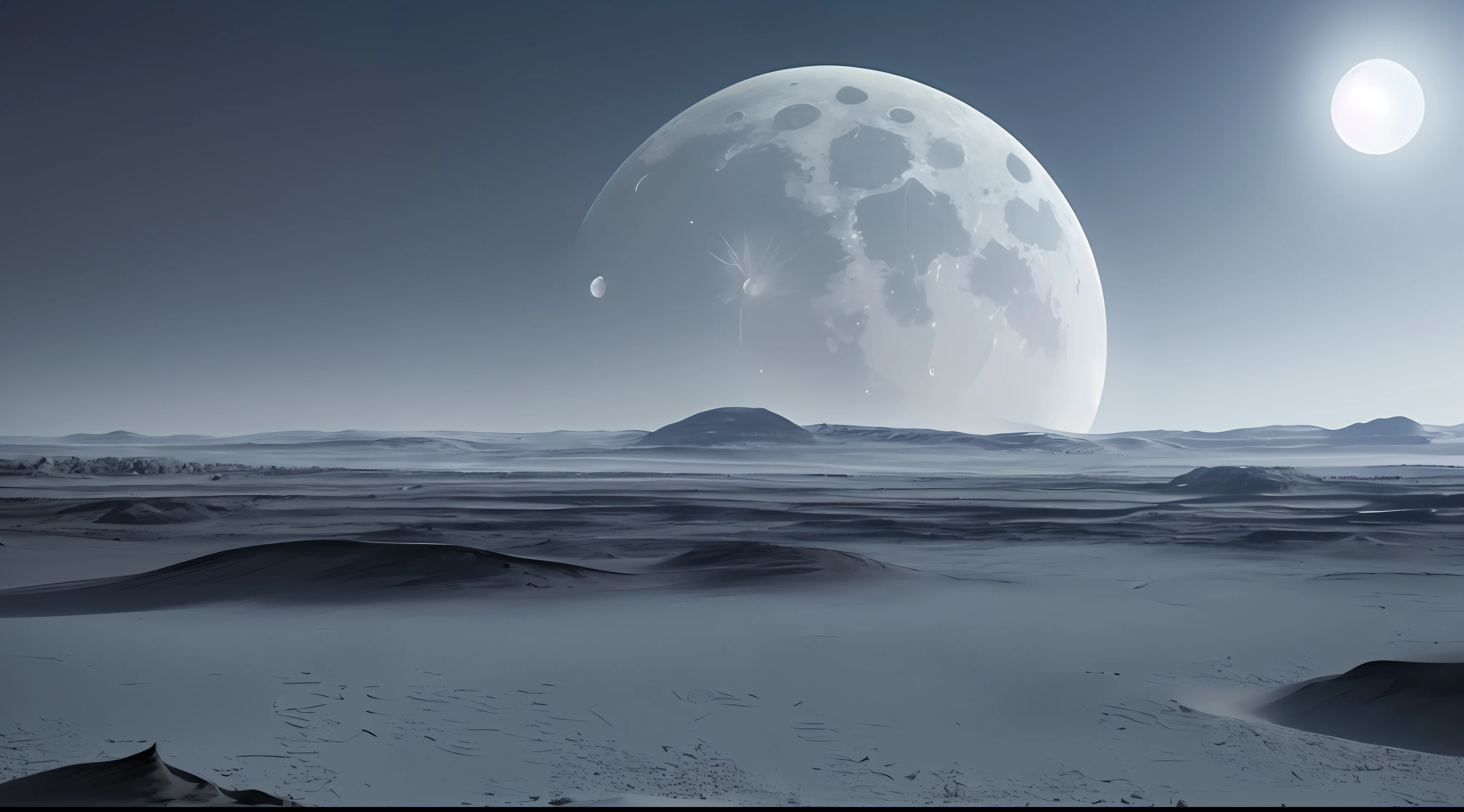 a close up of a desert with a moon in the background, sandy white moon landscape, barren moon landscape, moon landscape, lunar landscape, moonscape, an alien landscape view, big white moon background, beautiful alien landscape, stunning alien landscape, alien surface planet, amazing alien landscape, an alien landscape, moon surface background, on the surface of the moon