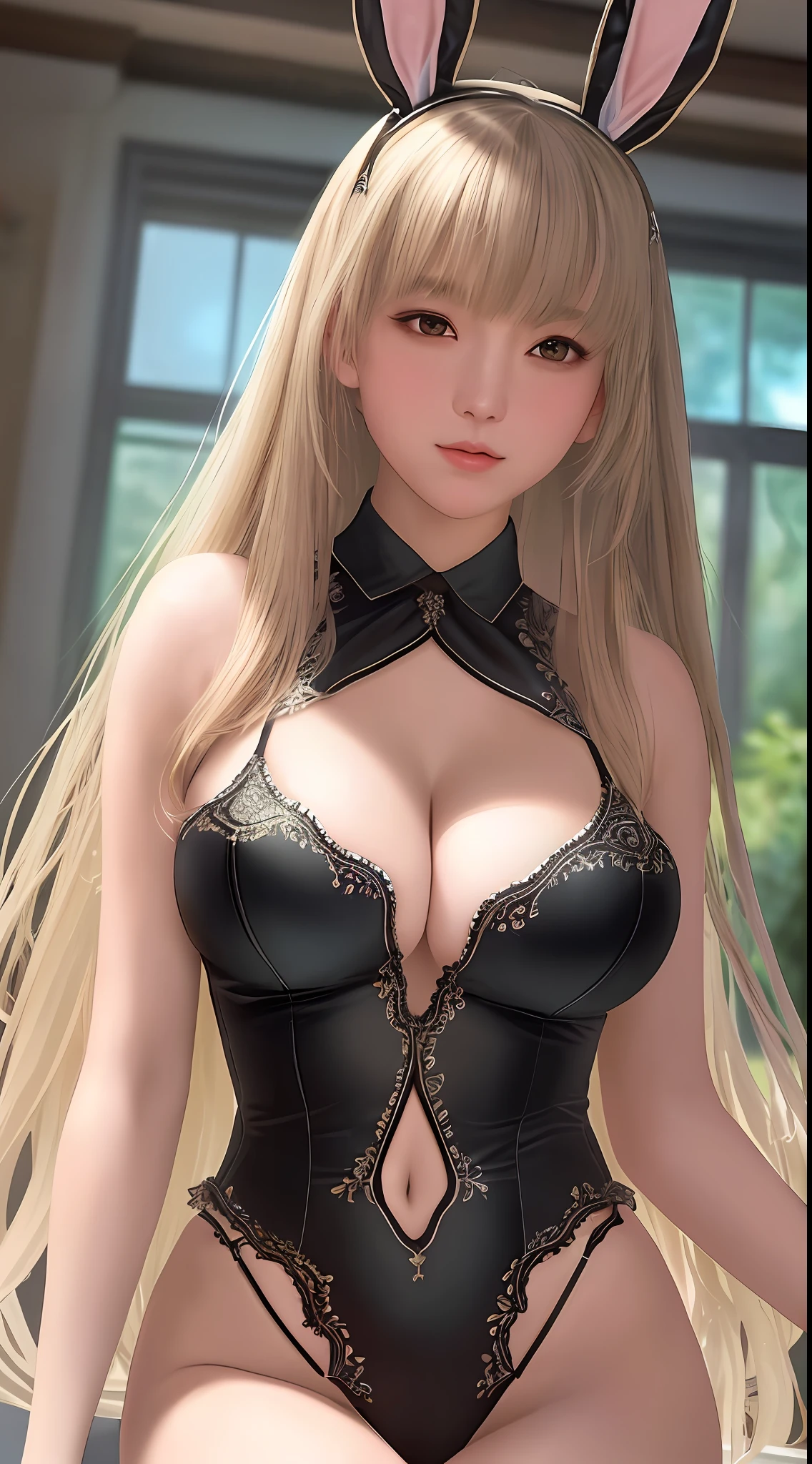 "An ultra-detailed, CG masterpiece featuring an extremely delicate and beautiful girl wearing bunny ears. She reveals her stunning cleavage, armpits, and navel while decadently being covered in suggestive fluid. Best quality and high-resolution with dynamic angles to capture the magical moment."