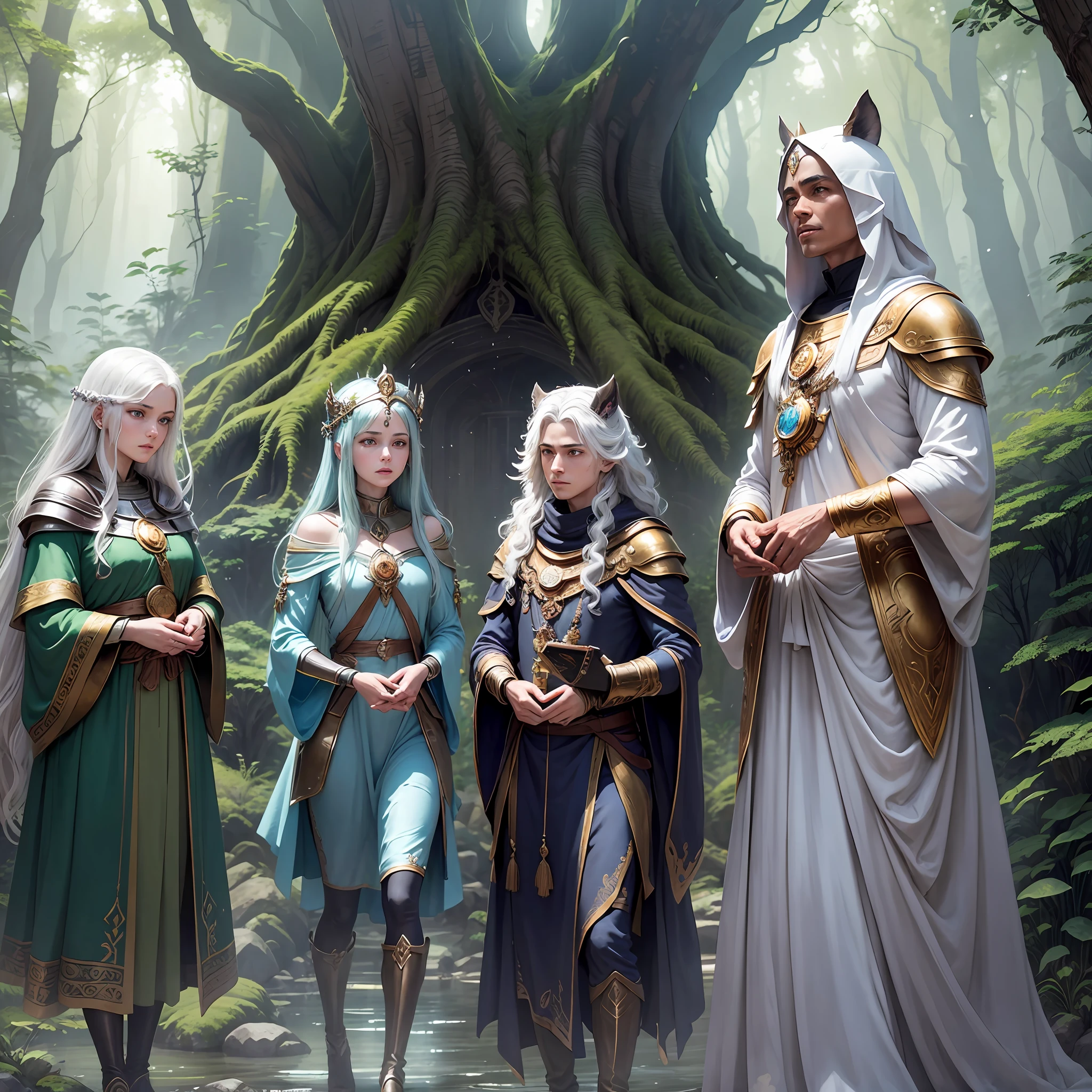 : The Encounter with the Guardians of the Moon
Thomas, accompanied by his new allies, advanced beyond the mountains, entering an unknown region full of mysteries. On their way, they came across a dense forest, where centuries-old trees towered towering, forming a verdant canopy that obscured the sunlight.
As they explored the forest, the group felt a peculiar energy that seemed to vibrate in the air. They passed through shimmering streams and moss-covered trails, until they finally came to an open clear. There, in the moonlight filtered through the treetops, they spotted a magnificent building: a celestial temple carved out of white stone.
The temple seemed to float in the air, emanating an aura of peace and wisdom. Thomas and his companions approached cautiously, feeling enveloped by a sense of awe. As they walked through the imposing bronze doors, they were greeted by an imposing figure: the Guardians of the Moon.
The Guardians of the Moon were ancestral beings, with silver robes and crowns adorned with precious stones. Their eyes shone like stars and their voices echoed with a soft, enchanting melody. They were the protectors of cosmic knowledge, guardians of the secrets of the moon and the mysteries of the universe.
Thomas and his companions felt honored before the Guardians of the Moon, who recognized the young boy's bravery and determination. The Guardians revealed to him the --auto --s2