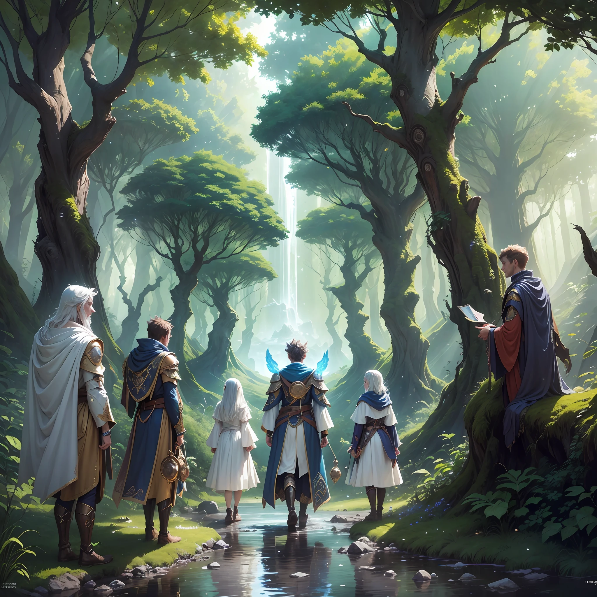 : The Encounter with the Guardians of the Moon

Thomas, accompanied by his new allies, advanced beyond the mountains, entering an unknown region full of mysteries. On their way, they came across a dense forest, where centuries-old trees towered towering, forming a verdant canopy that obscured the sunlight.

As they explored the forest, the group felt a peculiar energy that seemed to vibrate in the air. They passed through shimmering streams and moss-covered trails, until they finally came to an open clear. There, in the moonlight filtered through the treetops, they spotted a magnificent building: a celestial temple carved out of white stone.

The temple seemed to float in the air, emanating an aura of peace and wisdom. Thomas and his companions approached cautiously, feeling enveloped by a sense of awe. As they walked through the imposing bronze doors, they were greeted by an imposing figure: the Guardians of the Moon.

The Guardians of the Moon were ancestral beings, with silver robes and crowns adorned with precious stones. Their eyes shone like stars and their voices echoed with a soft, enchanting melody. They were the protectors of cosmic knowledge, guardians of the secrets of the moon and the mysteries of the universe.

Thomas and his companions felt honored before the Guardians of the Moon, who recognized the young boy's bravery and determination. The Guardians revealed to him the --auto --s2