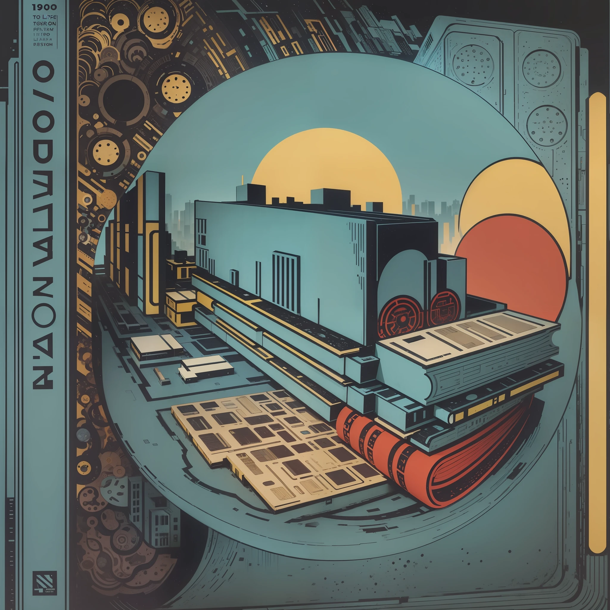 BOOK COVER ON THE MELANCHOLY OF LIFE IN THE NEOLIBERAL SYSTEM, Cubist Futurism, Ghibli-like colours, three sided view, 1080P, high quality, super detail