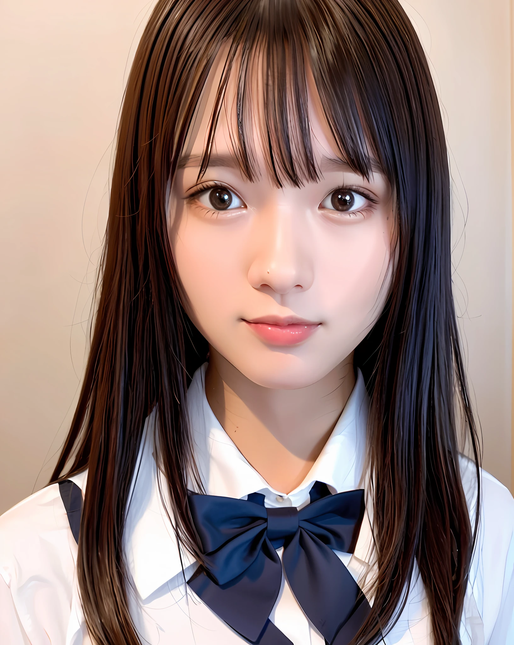 best quality, photorealistic, 8k, high res, 1girl, woman, (skindentation), (professional lighting), (portrait:0.6), (sailor school uniform:1.34), silver necklace:1.6, gorgeous, ((black hair)), (short straight hair:1.4), (eyes looking at viewer), ((looking at viewer:1.5)), (looking at the camera), photorealistic, (bokeh), (portait:0.6), (dynamic pose:1.2), sfw, smile:1,
