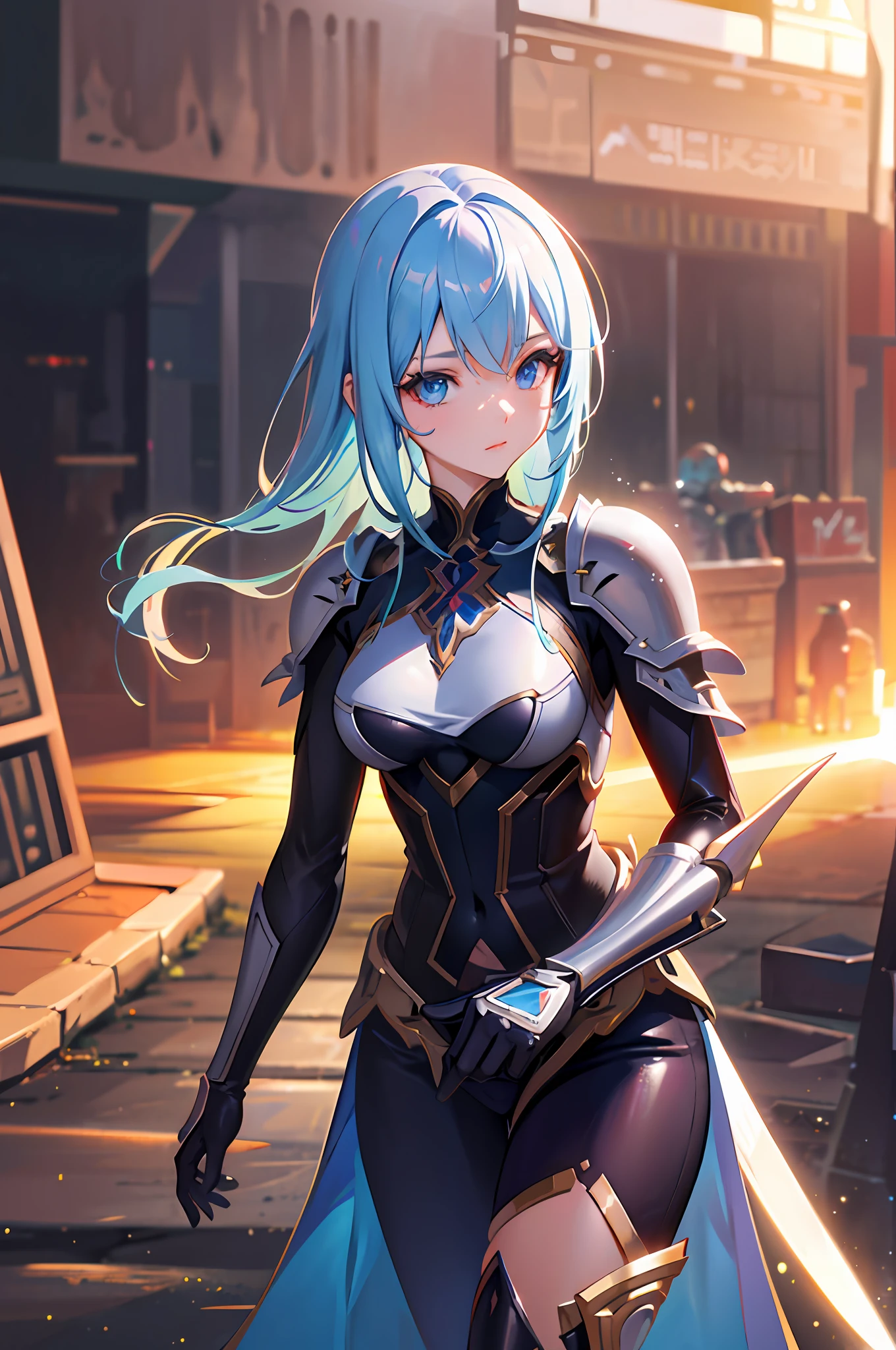anime girl with sword and armor in a city setting, extremely detailed artgerm, detailed digital anime art, artgerm. anime illustration, ig model | artgerm, artgerm on artstation pixiv, advanced digital anime art, artgerm and rossdraws, 2. 5 d cgi anime fantasy artwork, alice x. zhang