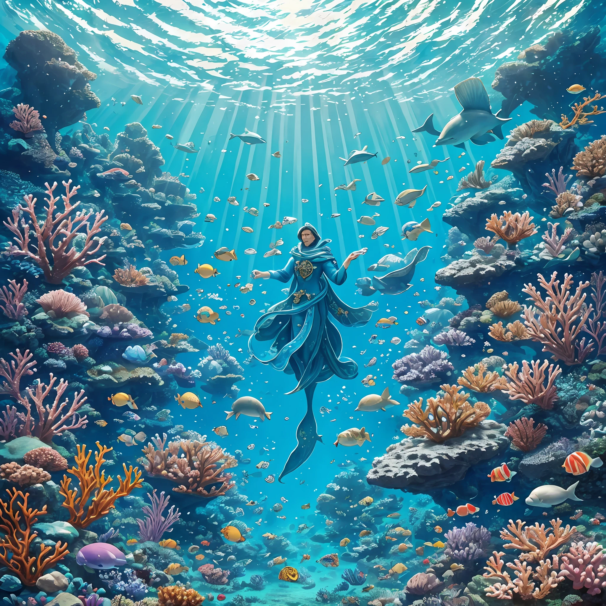 The Enchanted Underwater Kingdom

Thomas and his companions set out from the Winged Creatures Realm toward the next destination on their journey: the Enchanted Underwater Realm. They ventured down winding trails until they reached a stunning coastline, where the sea stretched as far as the eye could reach.

Thomas and his friends dove into the crystal clear waters, being greeted by a plethora of colorful sea creatures. Exotic fish swam around him, displaying their dazzling shapes and colors. Coral in vibrant tones decorated the seabed, creating a spectacle of underwater beauty.

While exploring the Undersea Kingdom, Thomas and his companions were guided by a graceful mermaid named Marina. She had long blue-green hair, eyes that shone like pearls, and a melodious voice that echoed through the corals.

Marina took the group to a sunken city, where the buildings were made of shells and seaweed. The Undersea Kingdom was a place of harmony among the sea beings, where dolphins leapt gracefully and sea turtles swam serenely.

In the midst of this underwater beauty, Thomas discovered an underwater library, filled with enchanted scrolls and marine books. He immersed himself in readings about maritime legends, myths about underwater creatures, and tales of bravery and overcoming.

Thomas was particularly fascinated by an ancient story about a powerful artifact that was lost in the depths of the ocean. It was the legendary Golden Shell, an object capable of granting wishes. Driven by curiosity and a desire to help, Thomas decided to embark on a quest to find the Golden Shell. --auto --s2