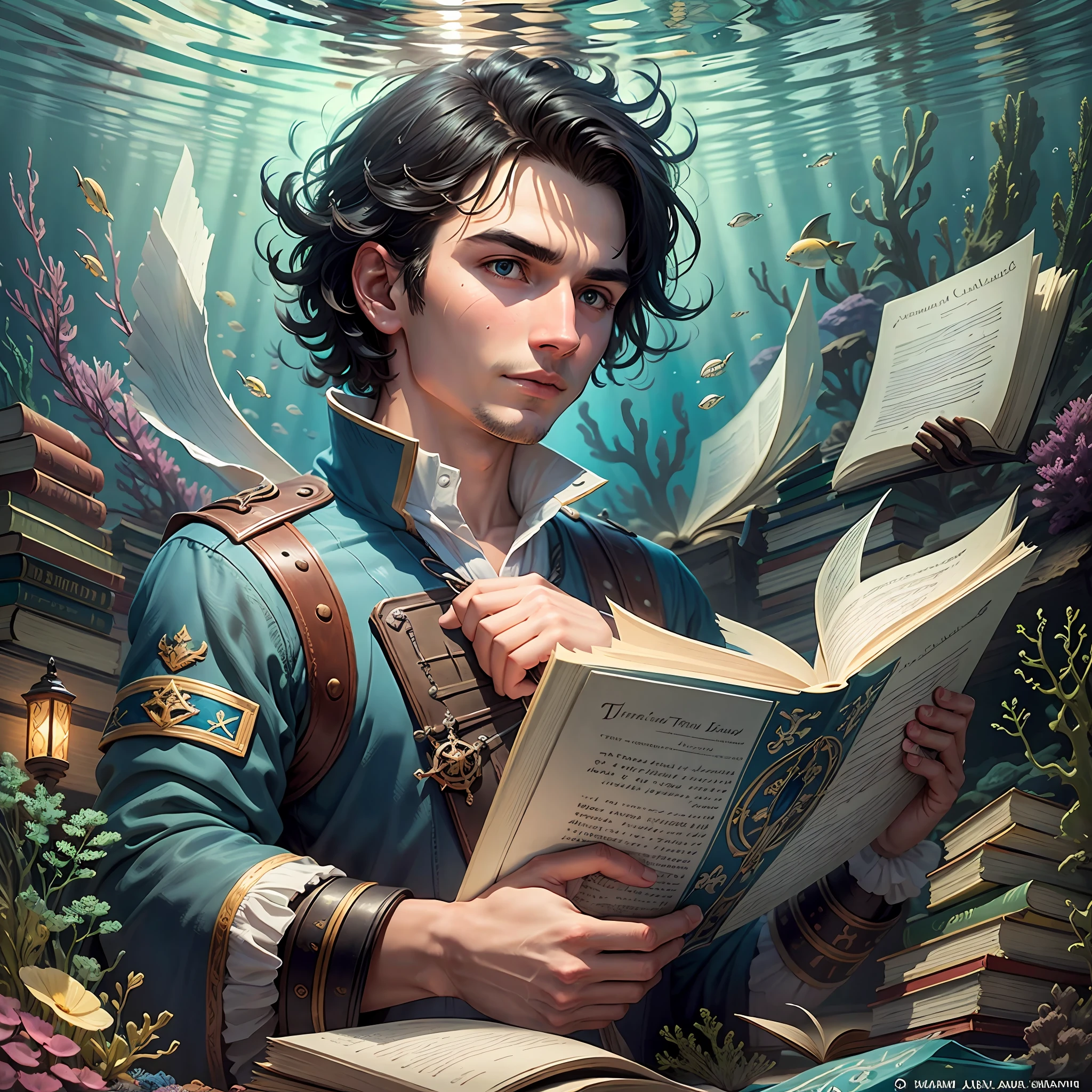 In the midst of this underwater beauty, black-haired Thomas discovered an underwater library, filled with enchanted scrolls and marine books. He immersed himself in readings about maritime legends, myths about underwater creatures, and tales of bravery and overcoming. --auto --s2