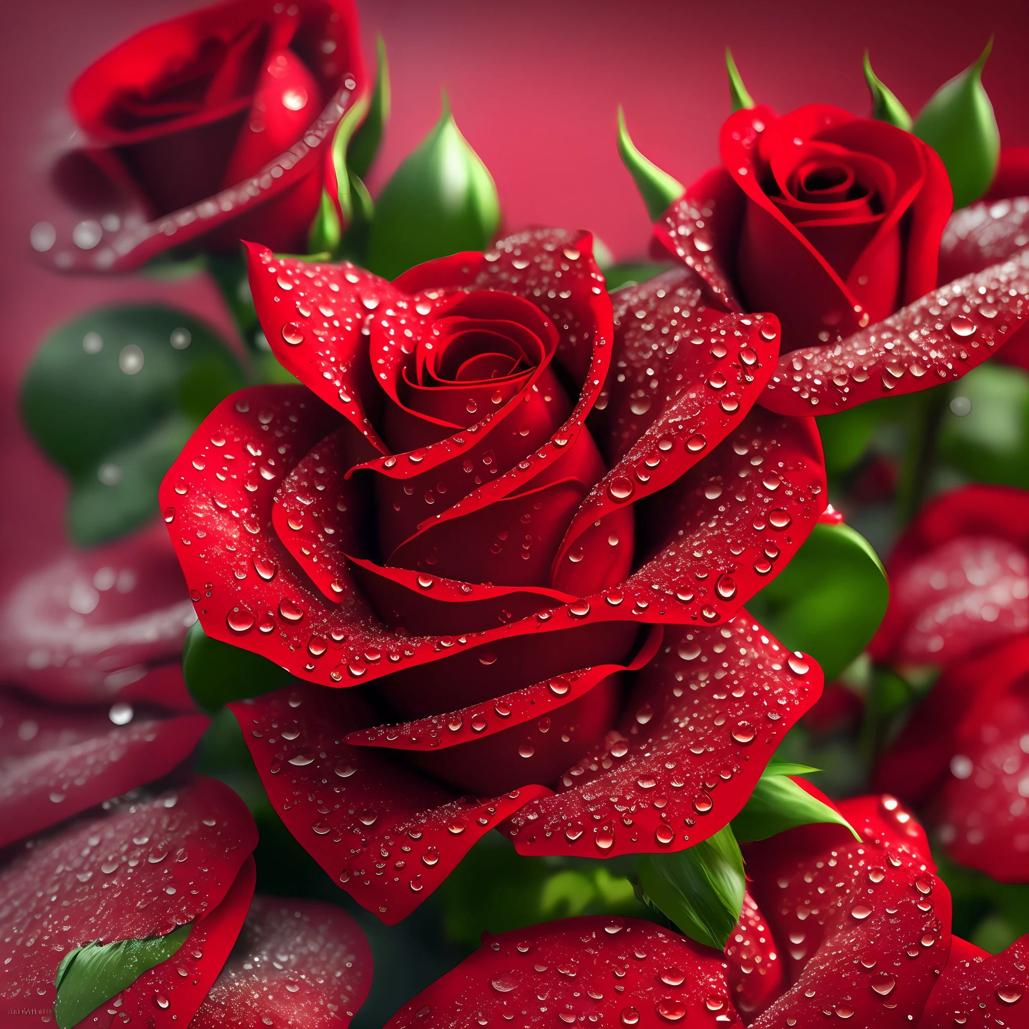 raindrops on the petals of a red rose, photorealistic, 8K, --auto --s2