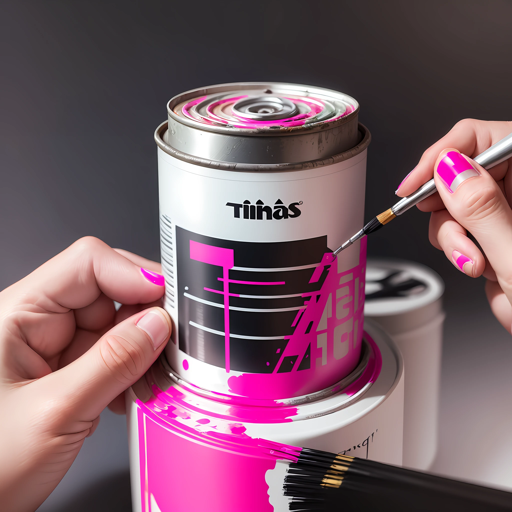 I created a can of paint with black background pink details with the brand called SELLER TINTAS --auto --s2