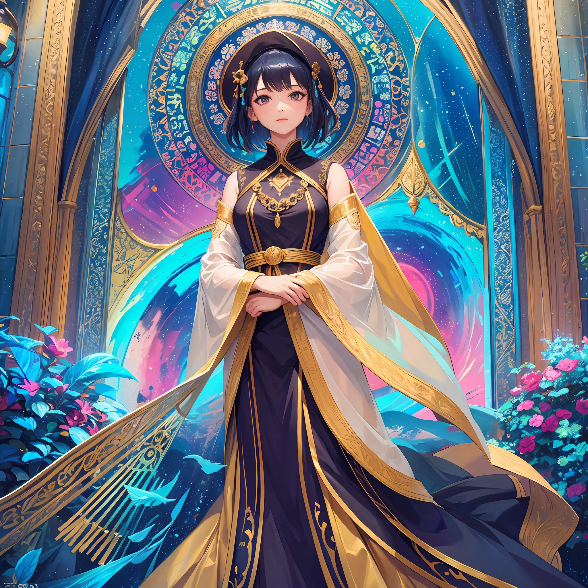 (masterpiece, top quality, best quality,official art, beautiful and aesthetic:1.2),(1girl:1.3), 1girl BREAK stained glass art, colored glass, lead lines, light transmission BREAK vibrant colors, intricate designs, luminous effects, spiritual ambiance