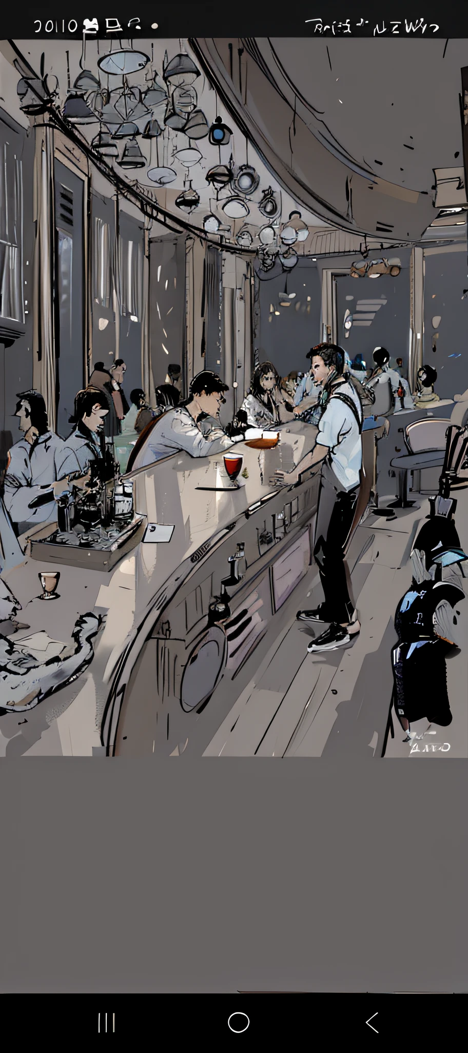 sketches of a restaurant with people sitting at tables and a man standing at the bar, in a bar, at a bar, drinking at the bar, sitting at a bar, sitting at the bar, inside a bar, an illustration of a bar/lounge, sitting alone at a bar, drawn in a neo - noir style, in a pub, in the pub