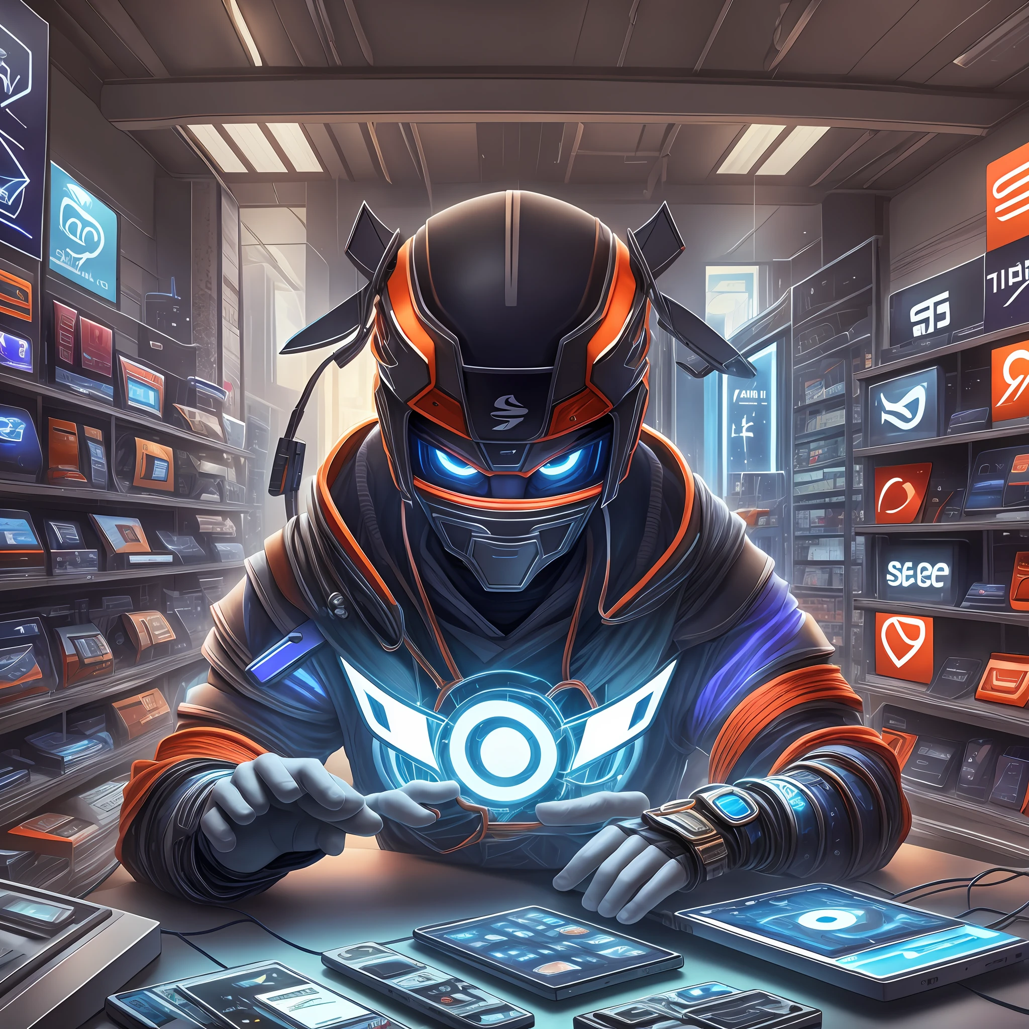 Create a logo that refers to the connectivity and interaction between electronic devices sold by a store named Shinobi Smart --auto --s2