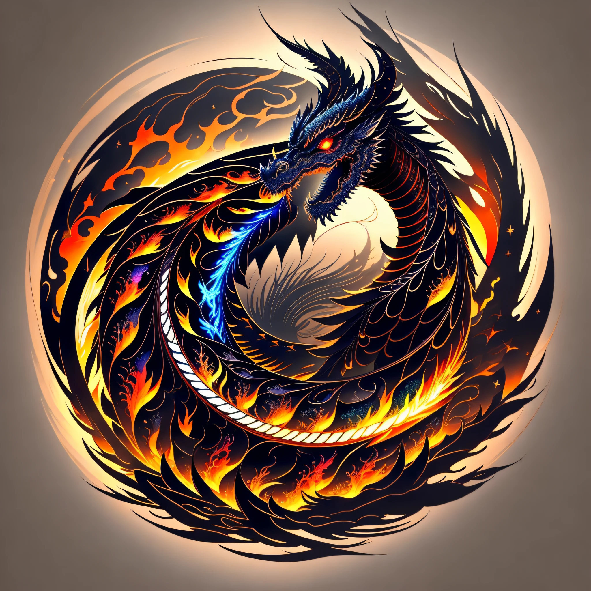 a painting of a Chinese dragon on a black background,, breathtaking rendering, within a radiant connection, inspired by Kinuko Y. Craft,, magical elements, icon a Chinese dragon, wow, is beautiful, casting a multi colorful spell, bright flash, flash