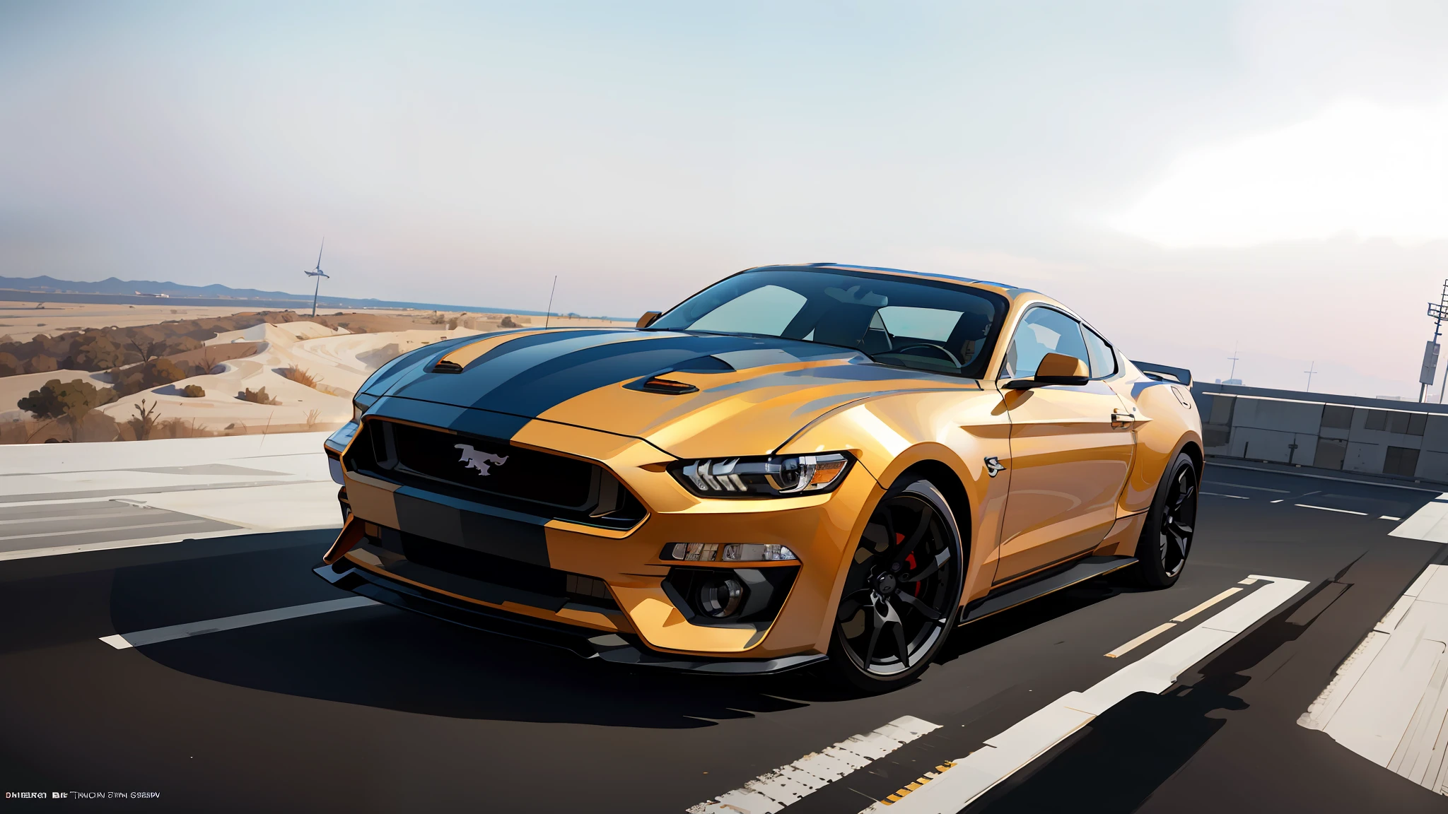 Mustang wallpaper of modern car, shinny metal, city, low angle, intrincate, elegant, highly detailed, digital painting, artstation, concept art, smooth, sharp focus, illustration, art by artgerm and greg rutkowski and alphonse mucha, 8k