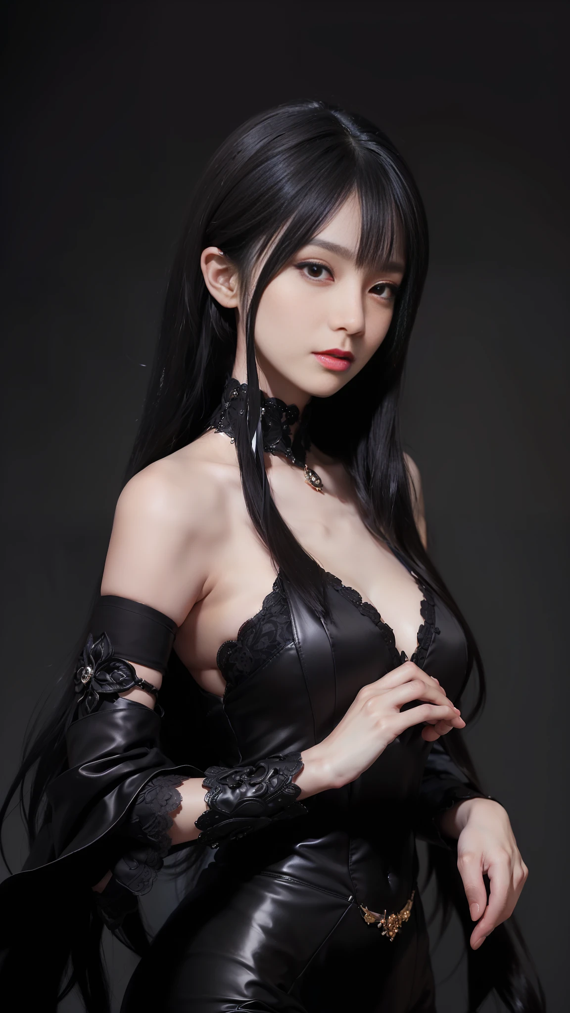 (((masterpiece+best quality+high resolution+ultra-detailed))), long silky black hair, high nose, sharp eyes, noble and inviolable temperament, (([female]: 1.2 + [beauty]: 1.2 + black long hair: 1.2)), dark and deep background, bright eyes, dynamic angle and posture.