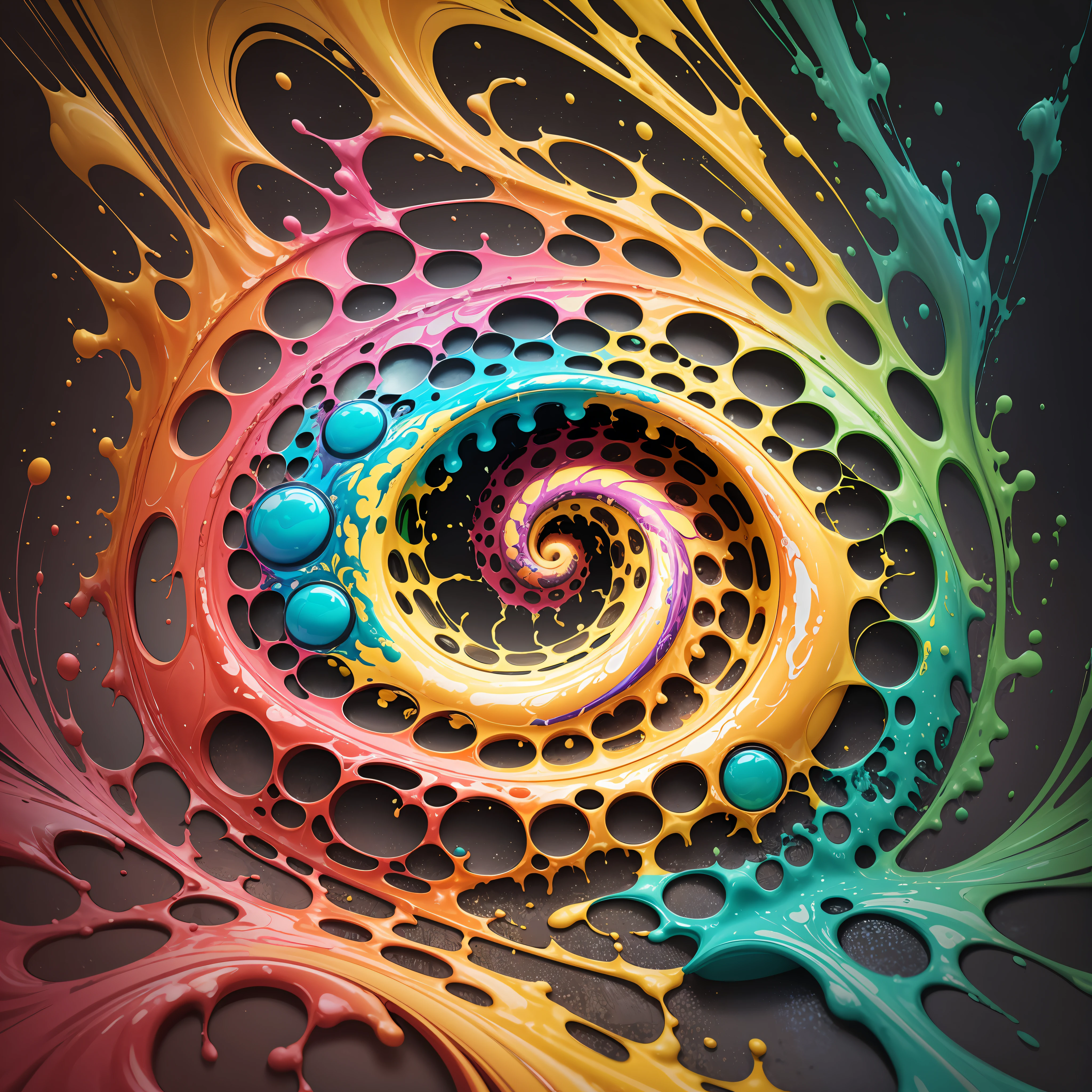 abstract background of fluid painting with a yellow swirl and cylindrical cells 3D, brown, red, green, gold and blue, fluid abstract art drained liquid, intricate fluid neon paint, fluid painting of phosphoric and very bright liquid marble, vibrant acrylic art abstract liquid, colorful swirls of paint, gold marbled paper background, swirling liquids, bright marbled neon effect, spilled paint art, paint swirls, paint spill aesthetics --auto --s2