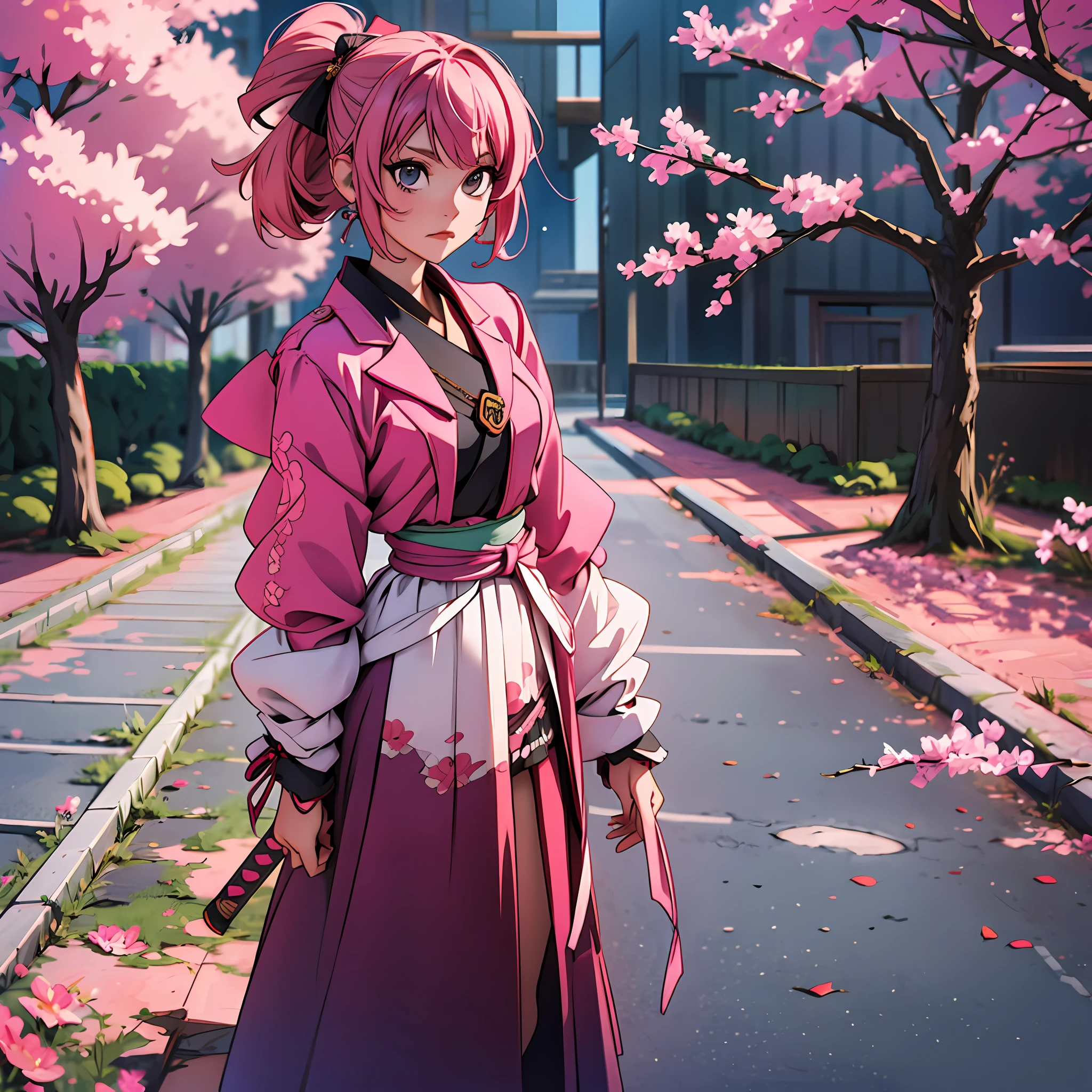 Gasai Yuno, pink hair, Kanae Kocho outfit, katana