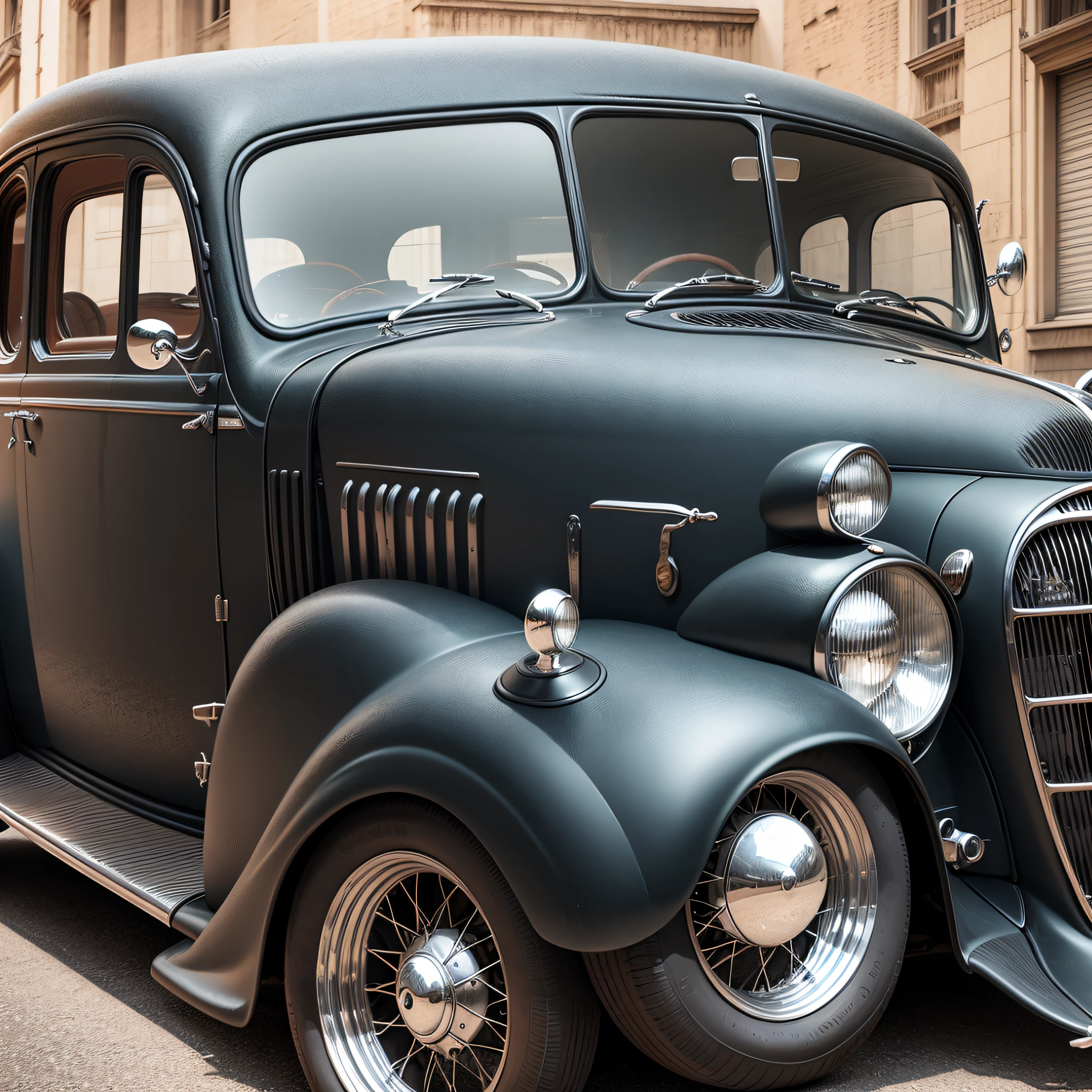 black car,1937,vintage car,front profile,proud look,classic car,old car,full view,front portrait,front angle --auto --s2