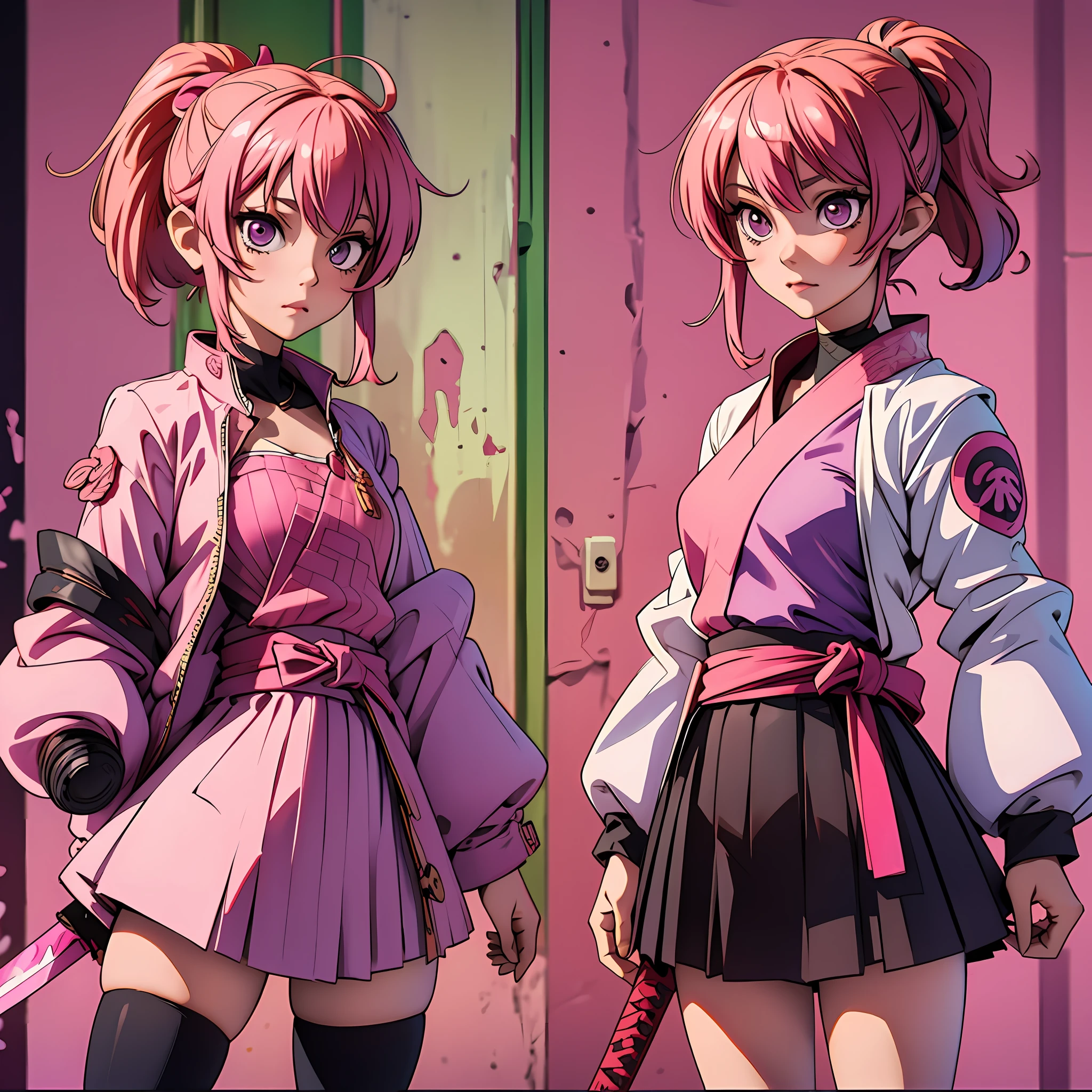 Gasai Yuno, pink hair, Kanao Tsuyuri outfit, katana