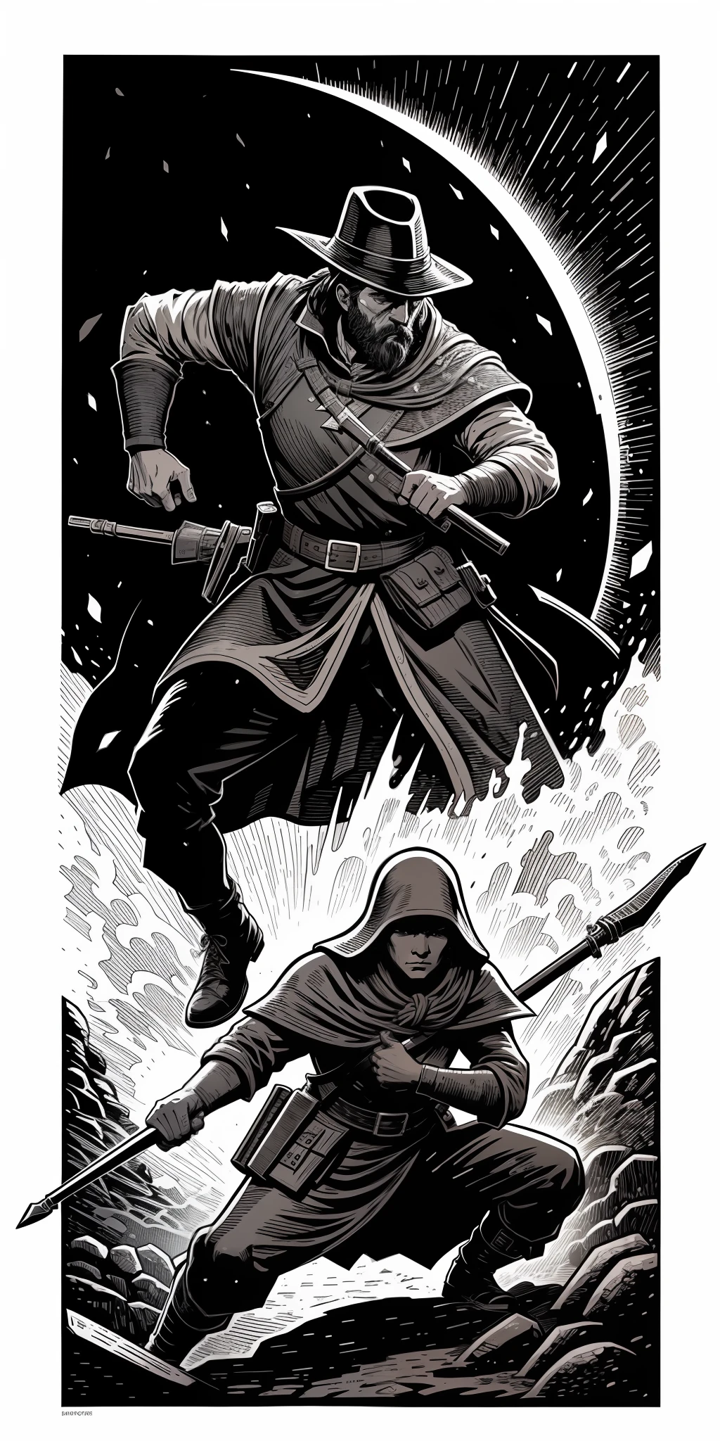 an award winning linocut of a mage in the battlefield