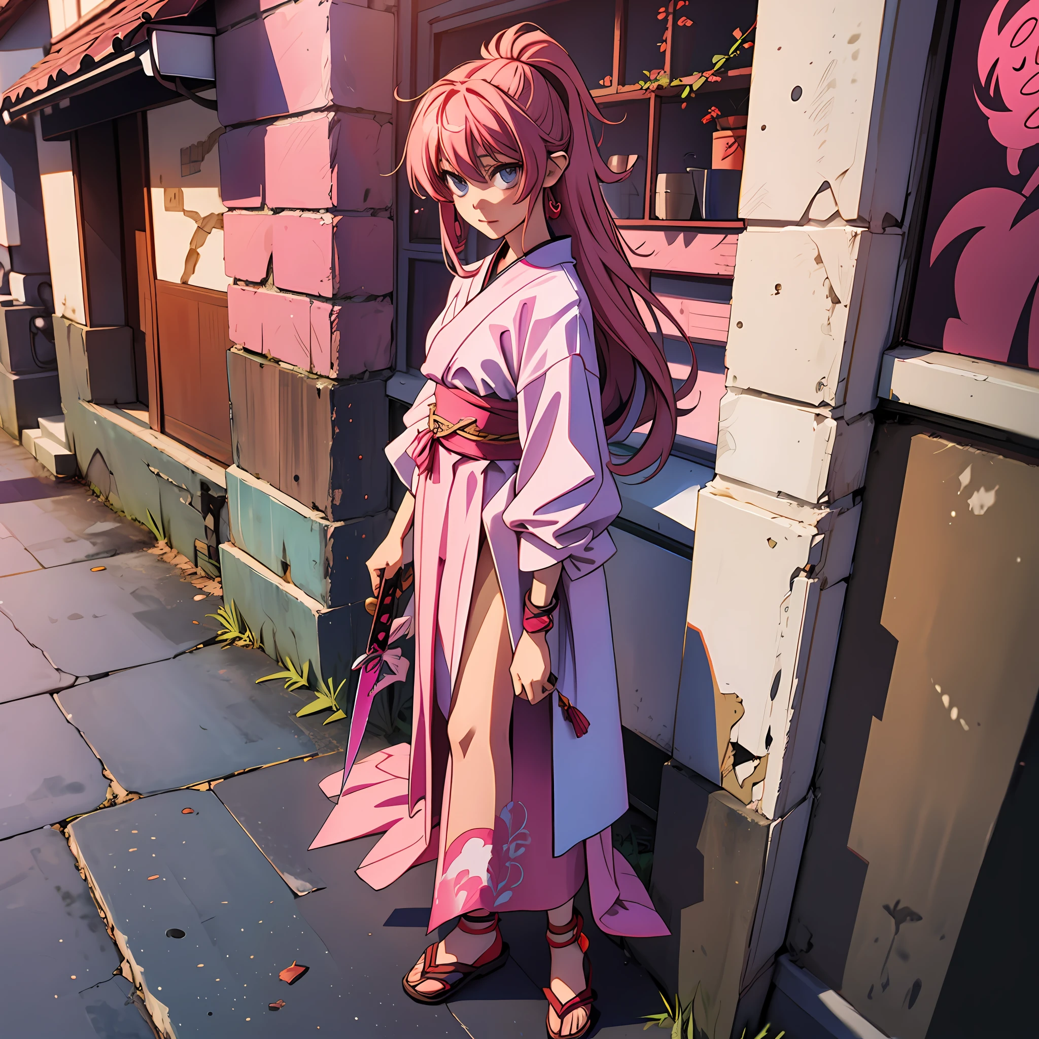 Gasai Yuno, long pink hair, Kanao Tsuyuri outfit, katana