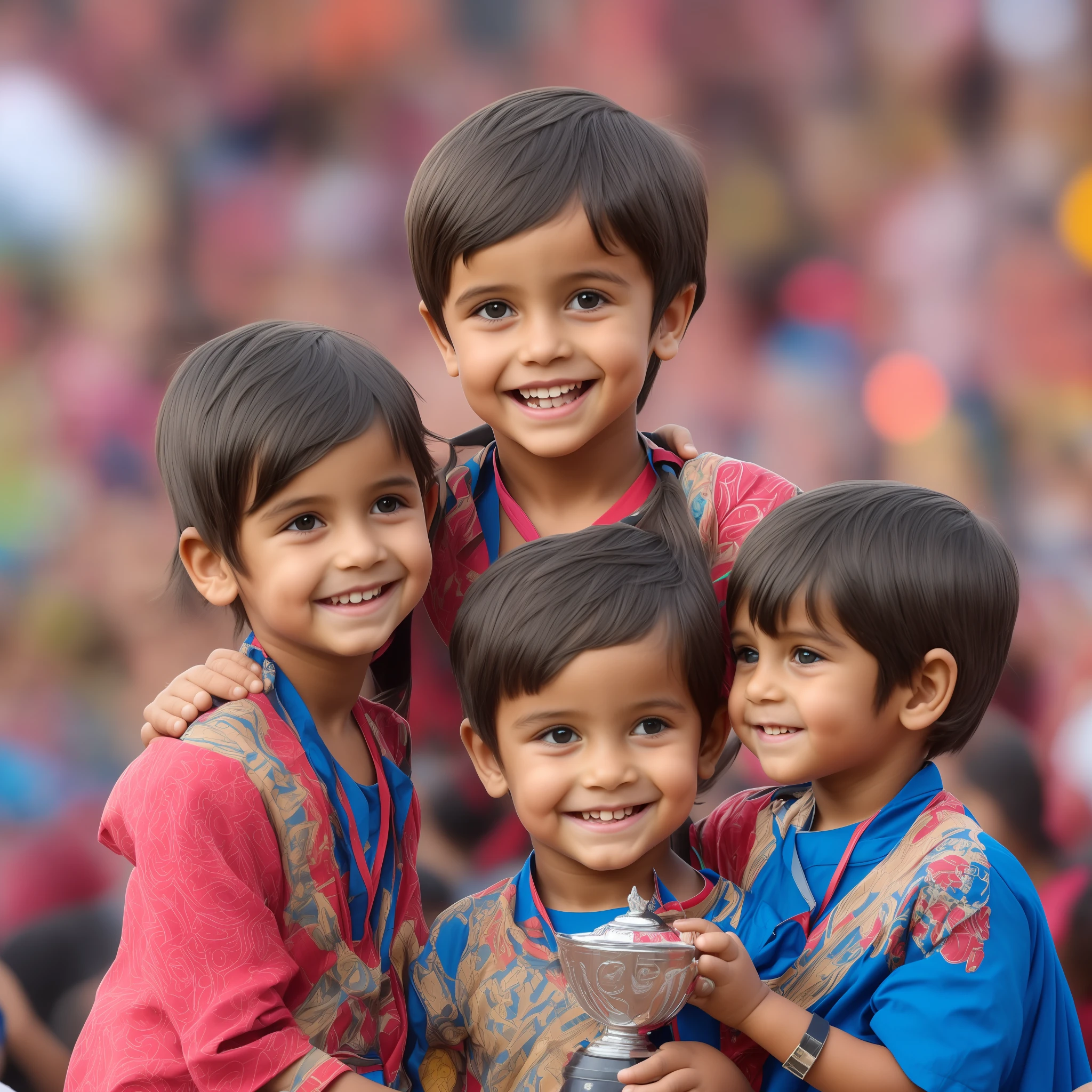 The cute child was happy to share the trophy with his family --auto --s2