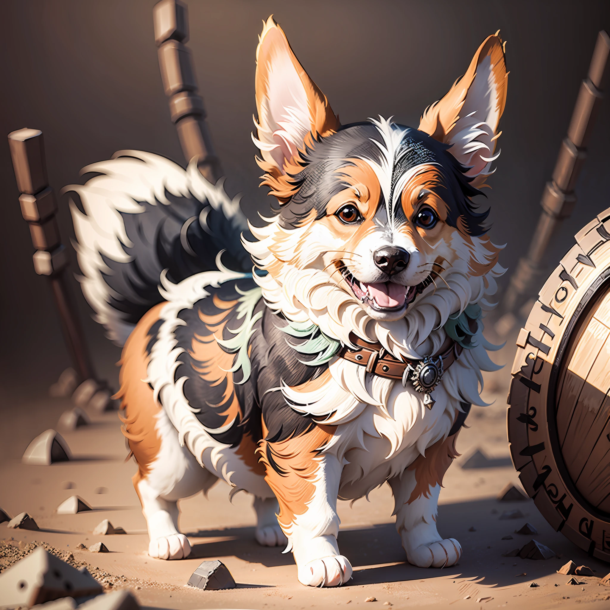 corgi as a Jack Sparrow, Light field photography, wide angle lens f/2.8, ultra insane high resolution intricate textures, texture indentation, 32k raw professional photo, perfect perspective, perfect geometry, ultra insane ambient lighting, ultra insane ambient shadows, luminism, ultra detailed busy background, bouncing lighting, tessellation, maximalism, IPA Award wining masterpiece