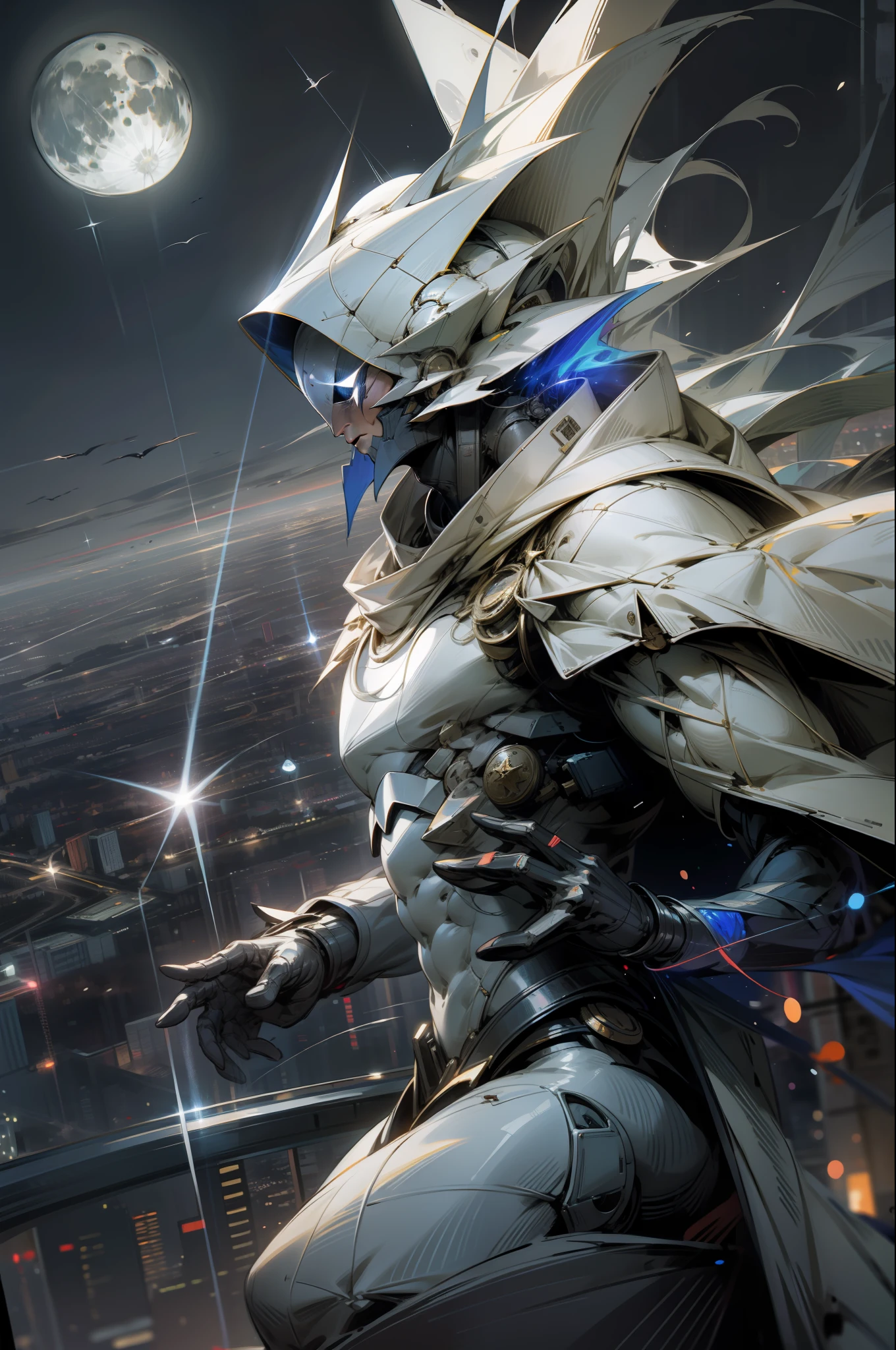 Moon knight flying over a super tech city at night --auto --s2