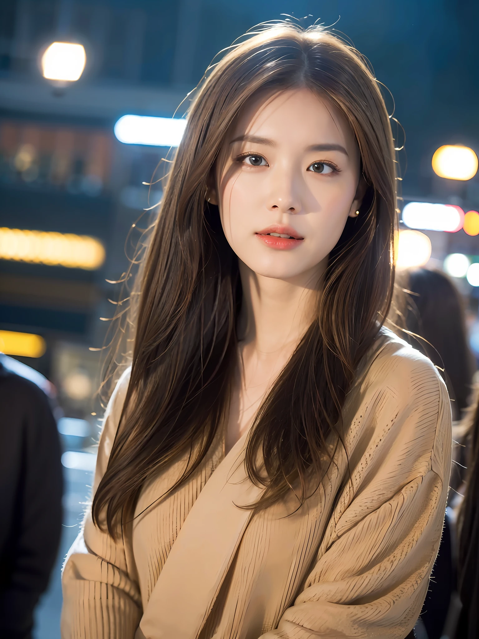 (((photorealistic))),
half body portrait of a women,brown hair with blonde highlights,city at night background,detailed face,wide eyes,
bokeh, diffusion lighting,backlighting, sharp focus,center framed,symmetrical,(((helios 44-2 58mm F2))) ,