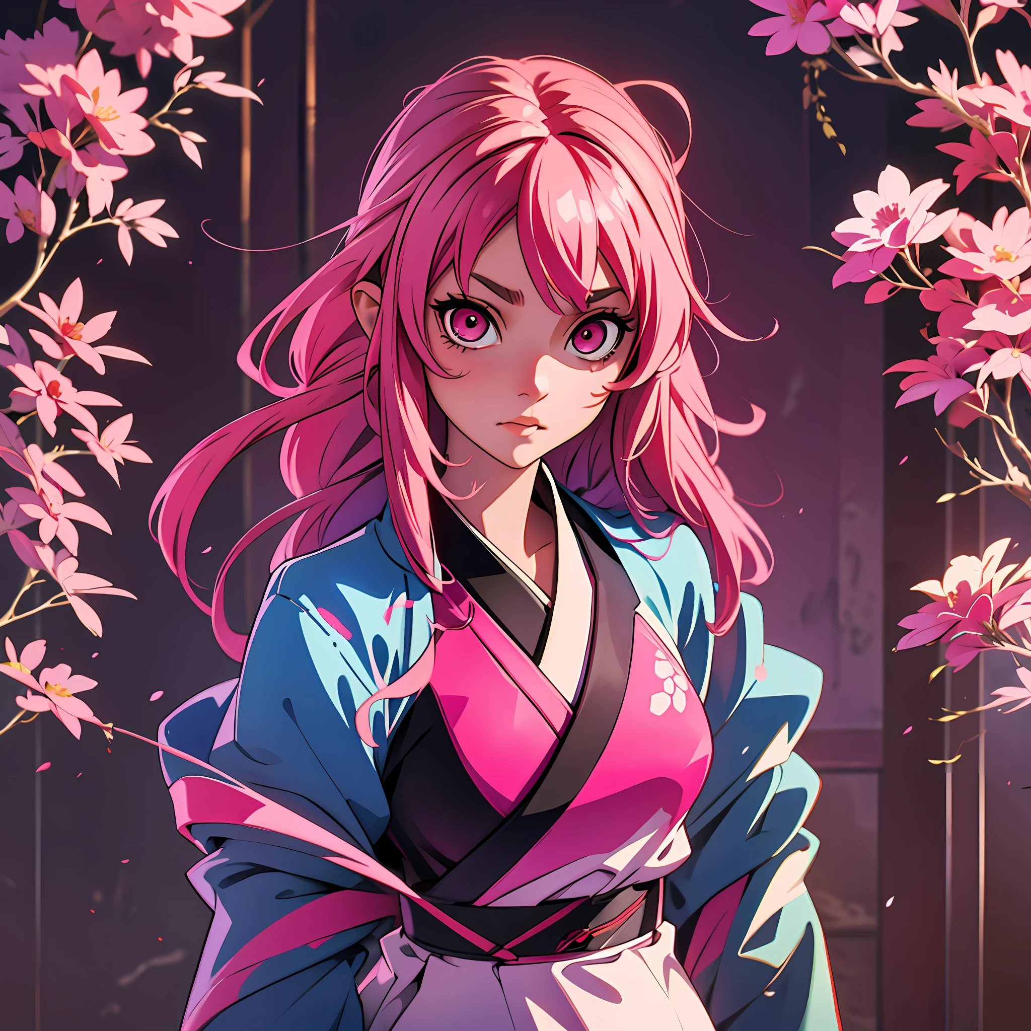 Gasai Yuno, long pink hair, katana, hashira, pink eyes