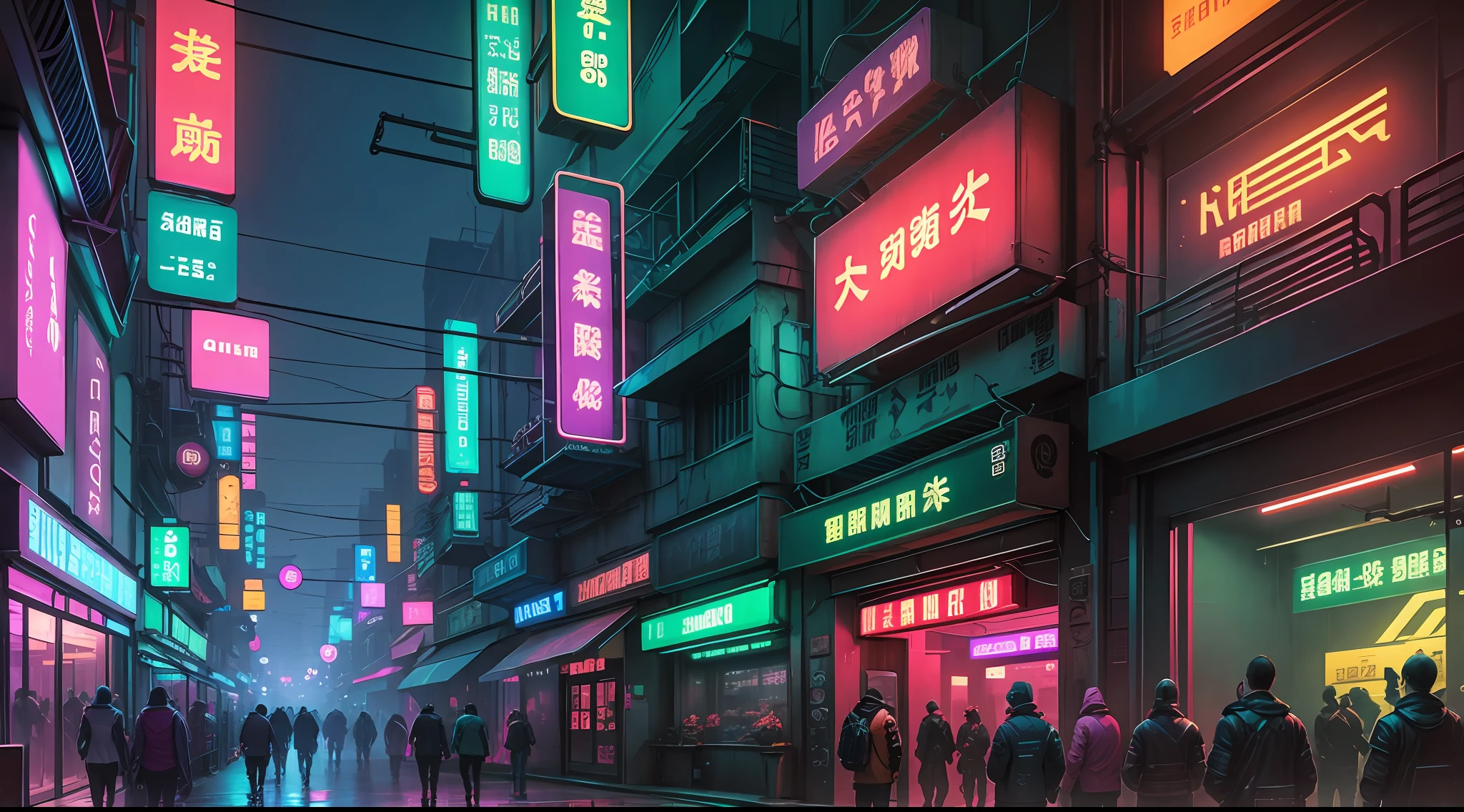Shangai cyberpunk night, neon streets --auto --s2