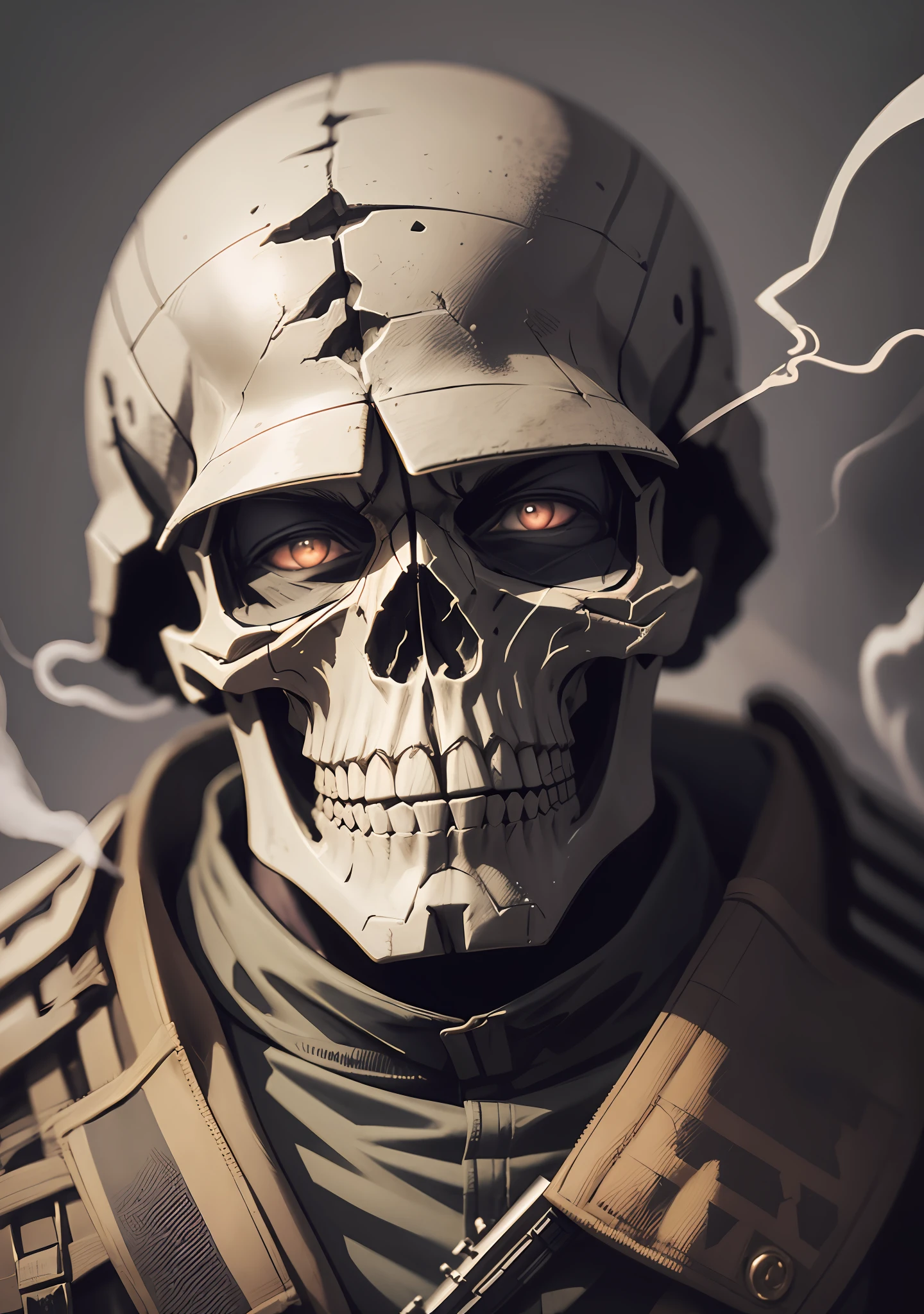 skull in military uniform holding a sniper, a skeleton, iron portrait hearts, (smoke), iron hearts portrait style, skeletons holding snipers, man's head is a skull, by Ludwik Konarzewski, by Aleksander Kobzdej, by Dechko Uzunov --auto --s2