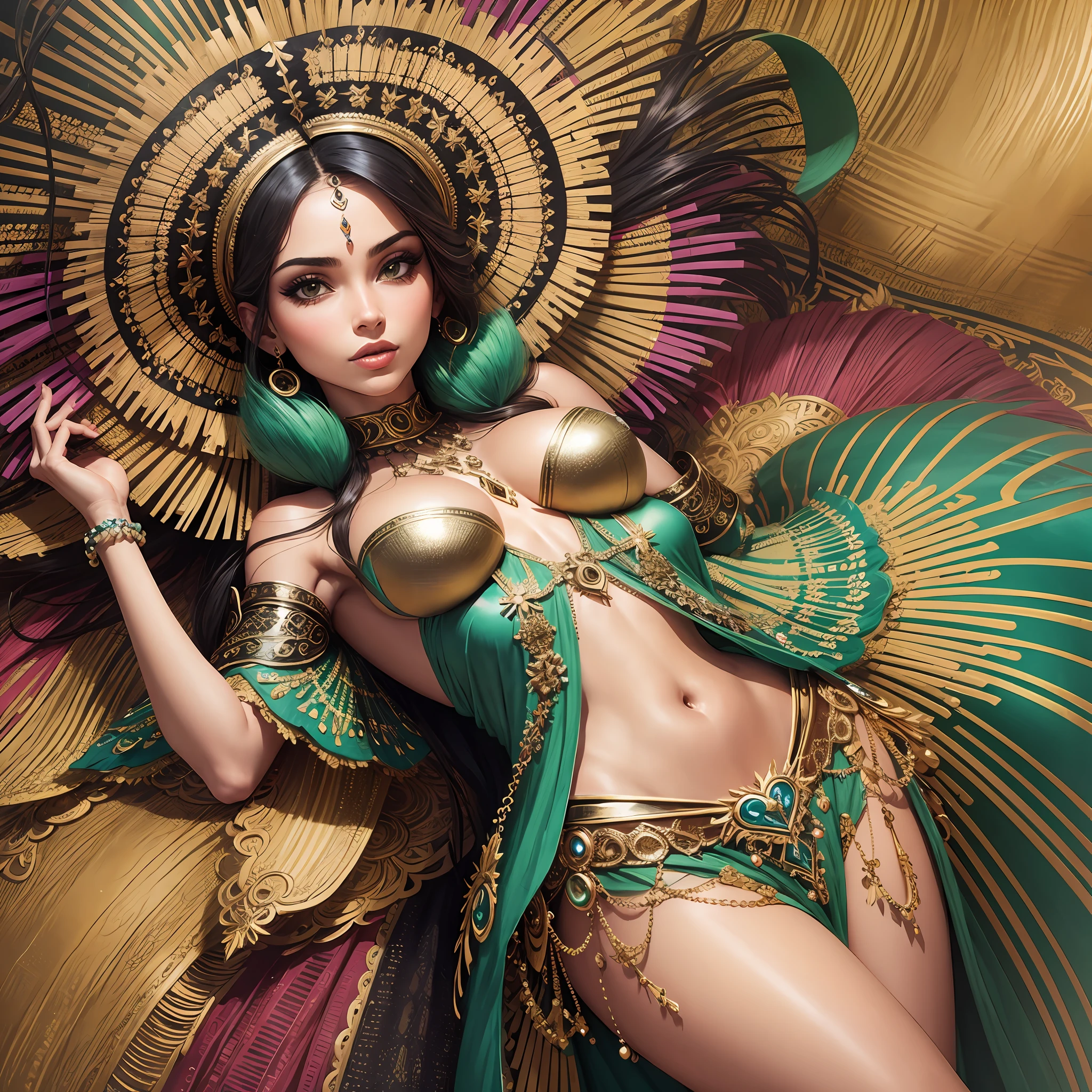 Create a beautiful Brazilian woman with extravagant clothes --auto --s2