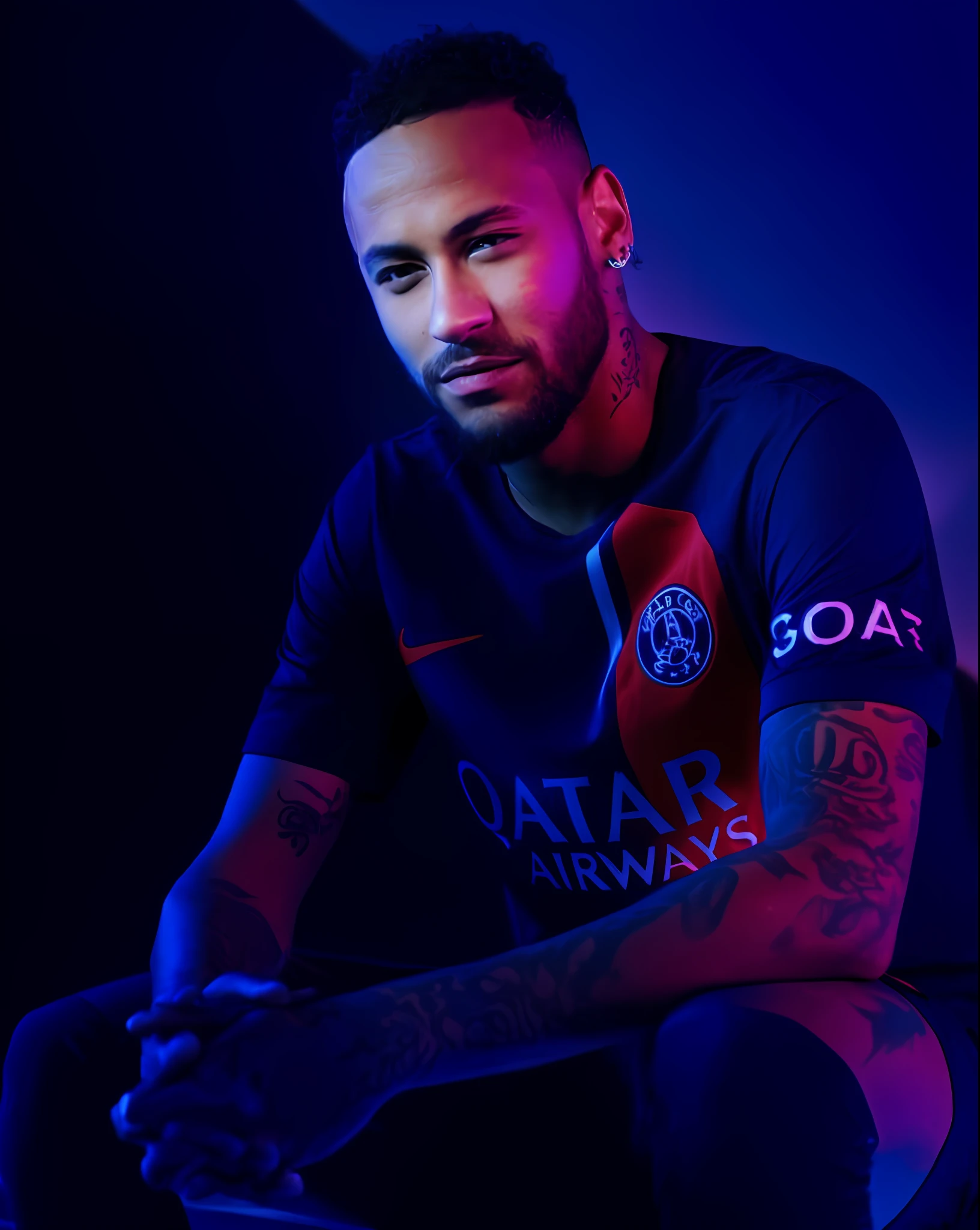 Neymar Jr, bright smile, smaller head, light background, warm light, warm, gradient color in the background, original simulation style, charming look, charming expression. The background should be neutral and simple, pay close attention to details like highlights and shadows on your face and hair to create a realistic and realistic image. Try different lighting techniques to improve the mood and atmosphere of your portrait. Highly detailed skin, Skin detail, Sharp focus, Volumetric fog, 8K UHD, SLR, High quality, Film grain, Fujifilm XT3, (Best quality: 1.4), (Masterpiece: 1.4), (Detail: 1.3), (Best quality: 1.4), (Masterpiece: 1.4), (Detail: 1.3), (Color gradient background: 1.5, Close-up: 1.5), (Realism: 1.4), (Best quality: 1.0), (Super high resolution: 1.0)