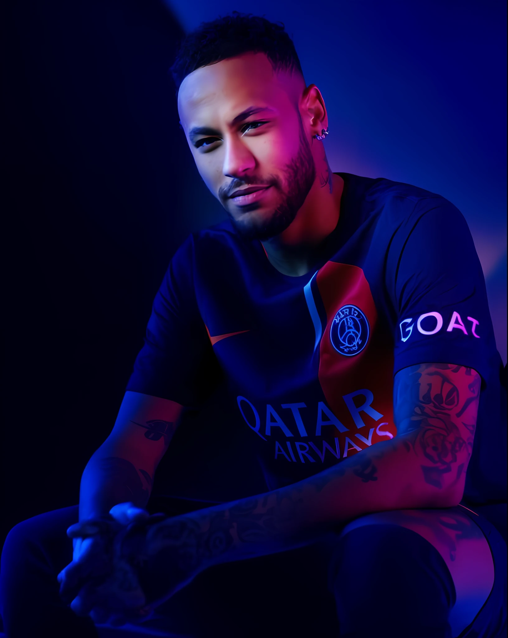 Neymar Jr, bright smile, smaller head, light background, warm light, warm, gradient color in the background, original simulation style, charming look, charming expression. The background should be neutral and simple, pay close attention to details like highlights and shadows on your face and hair to create a realistic and realistic image. Try different lighting techniques to improve the mood and atmosphere of your portrait. Highly detailed skin, Skin detail, Sharp focus, Volumetric fog, 8K UHD, SLR, High quality, Film grain, Fujifilm XT3, (Best quality: 1.4), (Masterpiece: 1.4), (Detail: 1.3), (Best quality: 1.4), (Masterpiece: 1.4), (Detail: 1.3), (Color gradient background: 1.5, Close-up: 1.5), (Realism: 1.4), (Best quality: 1.0), (Super high resolution: 1.0)