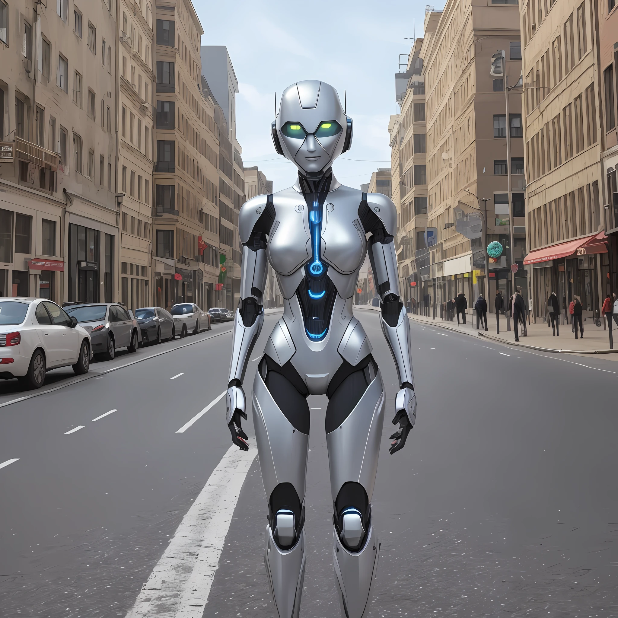 Half-human robot on the street ultra realistic AI --auto --s2