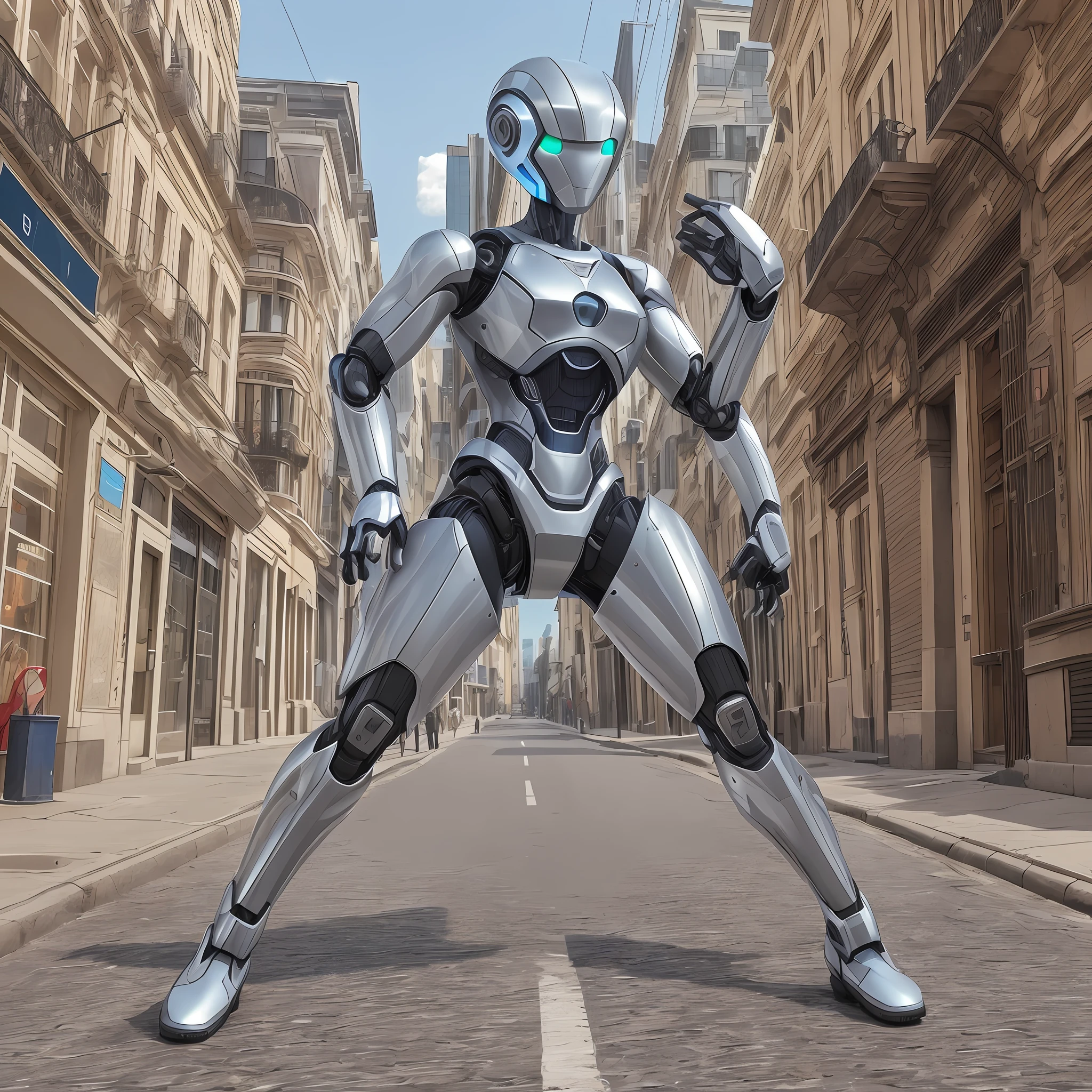 Half-human robot on the street ultra realistic AI --auto --s2