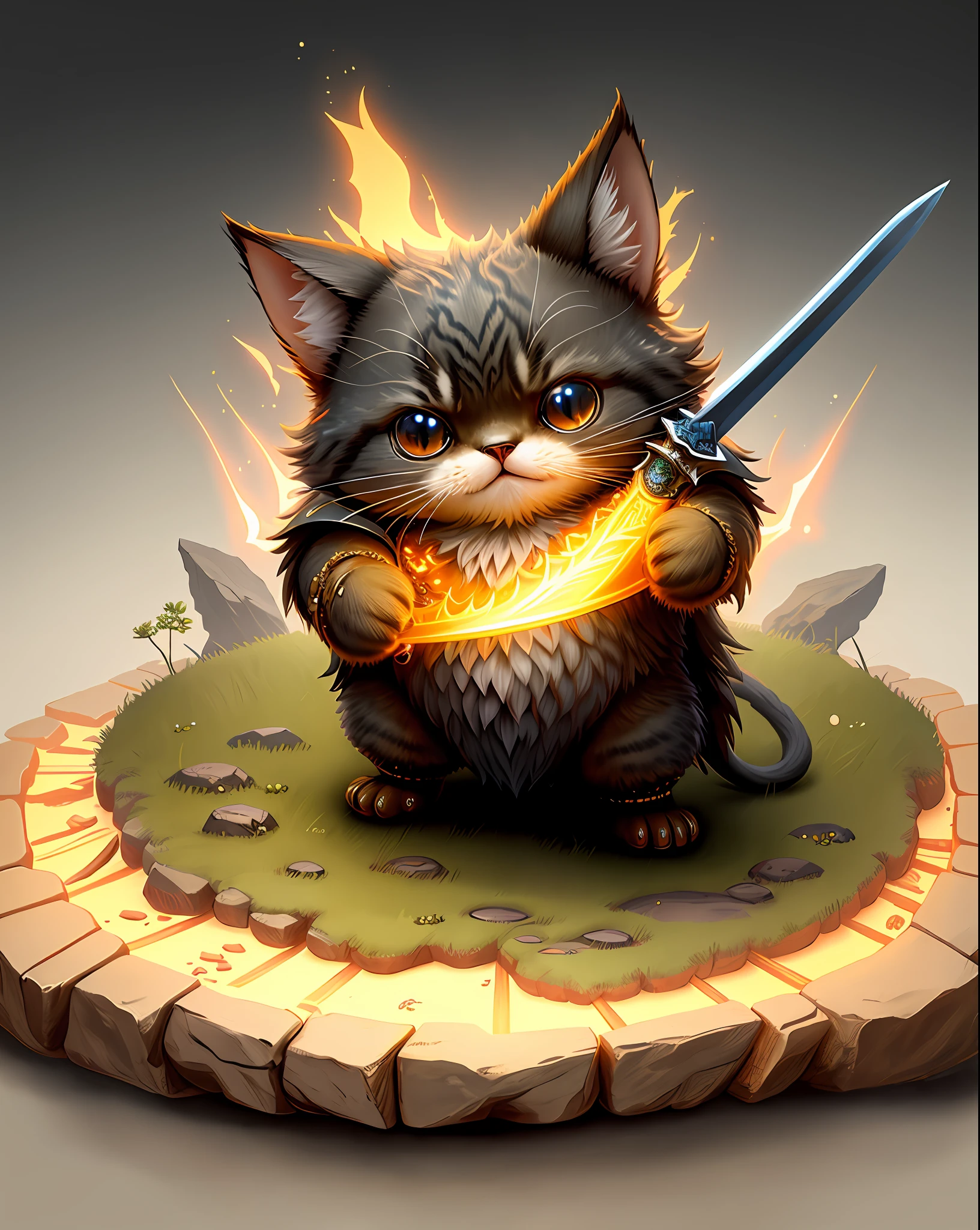 Masterpiece of cute creatures, very detailed, ninja cat, holding a sword, close-up, 8k, full body, Unreal Engine, fantasy creatures, --v 6