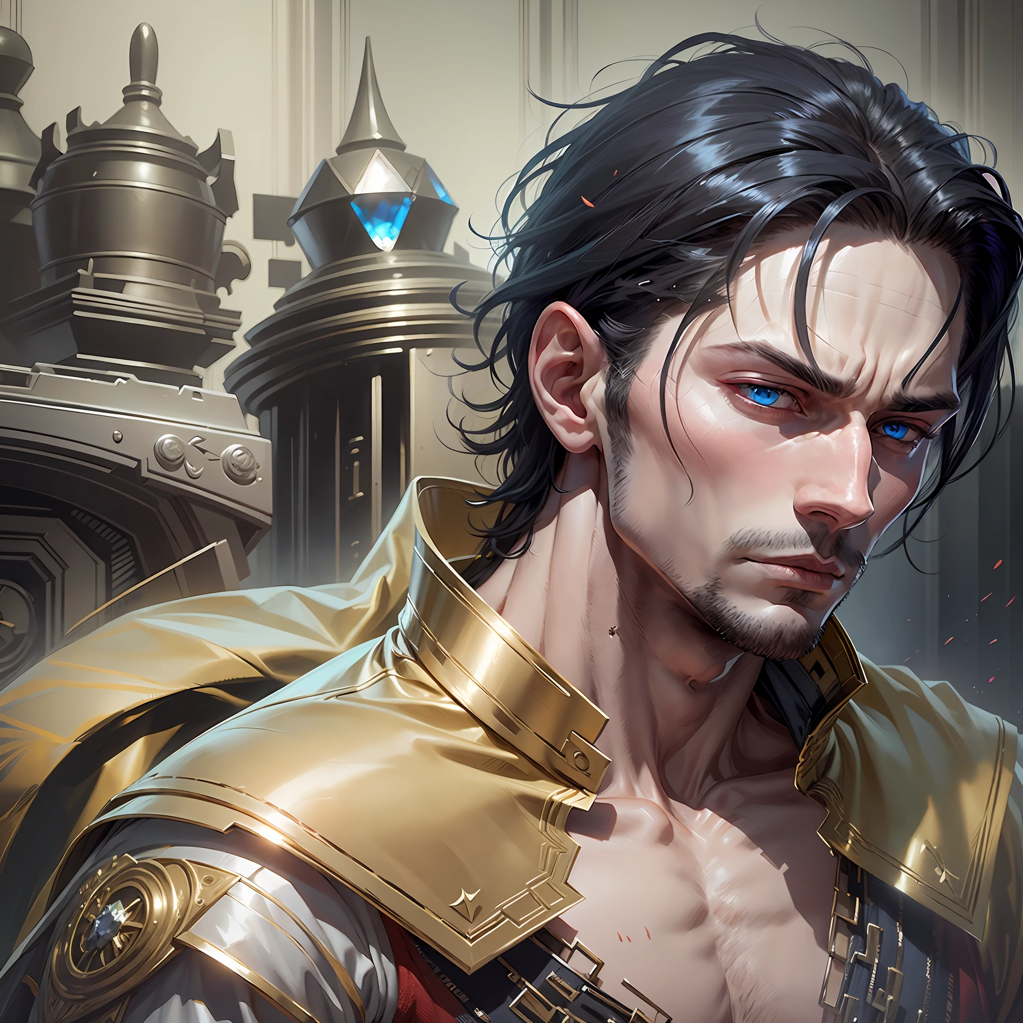 A handsome, pale-skinned duke with crystal blue eyes, black hair, around 35 years old, tall, peach-colored lips, with a blank stare, man seeking revenge --auto --s2