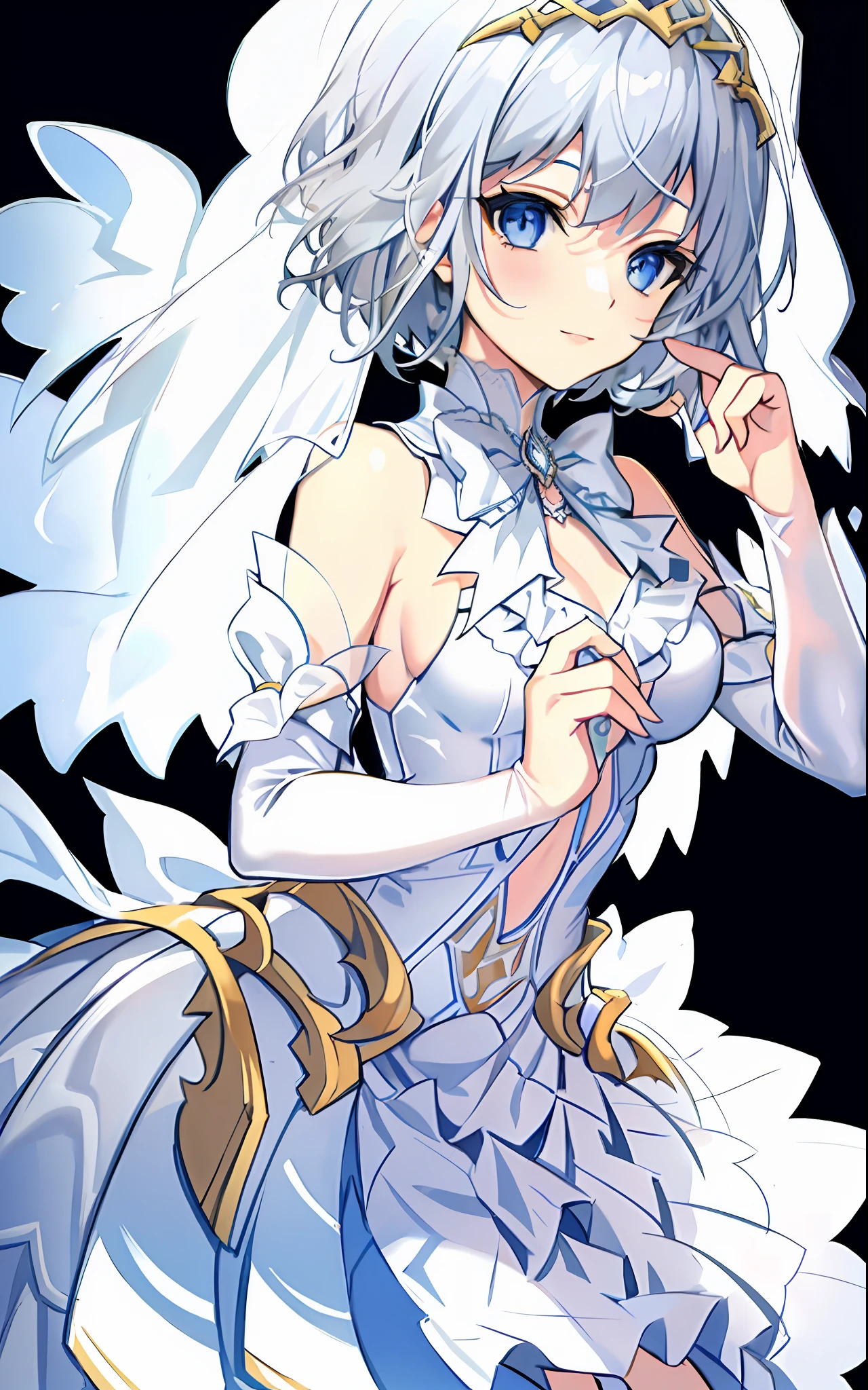 18 year old beautiful girl, masterpiece, top quality, 8K animation, detailed fingers, precise fingers, not unnatural hands, illustration, 1 girl, solo, silver hair bob cut, white veil, ORIGAMI