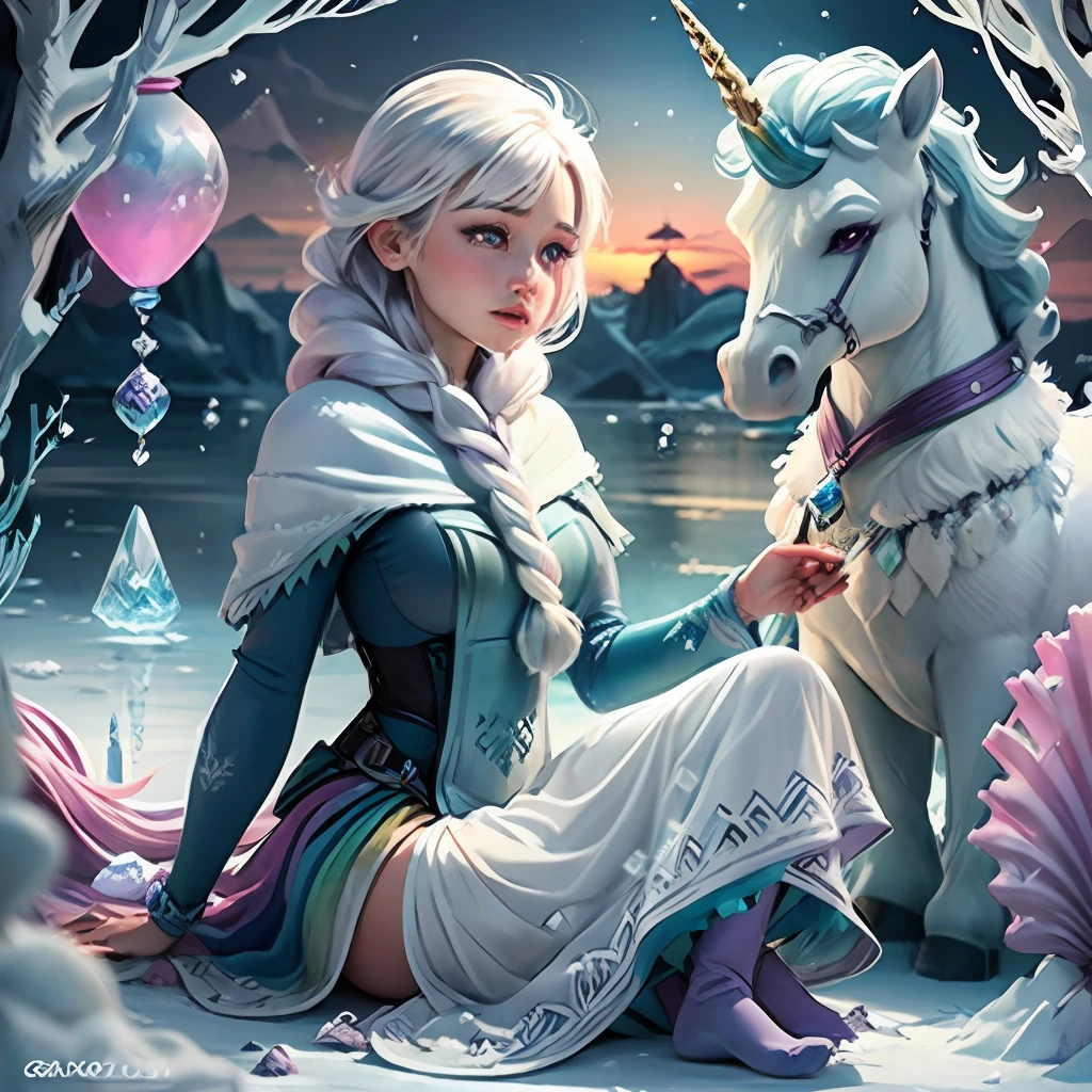 The frozen world of Frozen,Under the sea with unicorn and rainbow and lilac shells --auto --s2