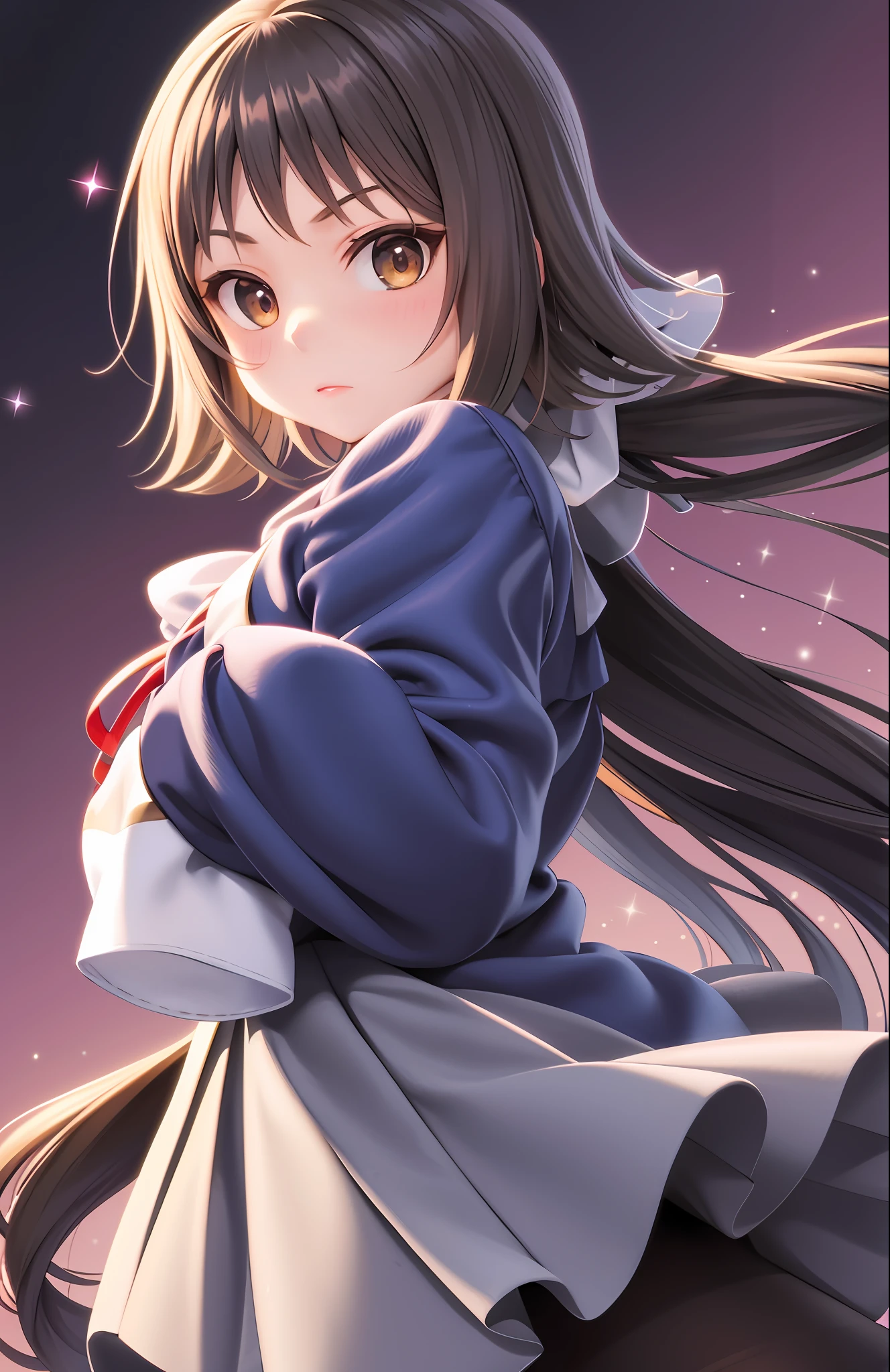 masterpiece, best quality,bp-homura, 1girl, long hair, solo, akemi homura, pantyhose, black hair, ribbon, hair ribbon, magical girl,(kbxll:0.6)