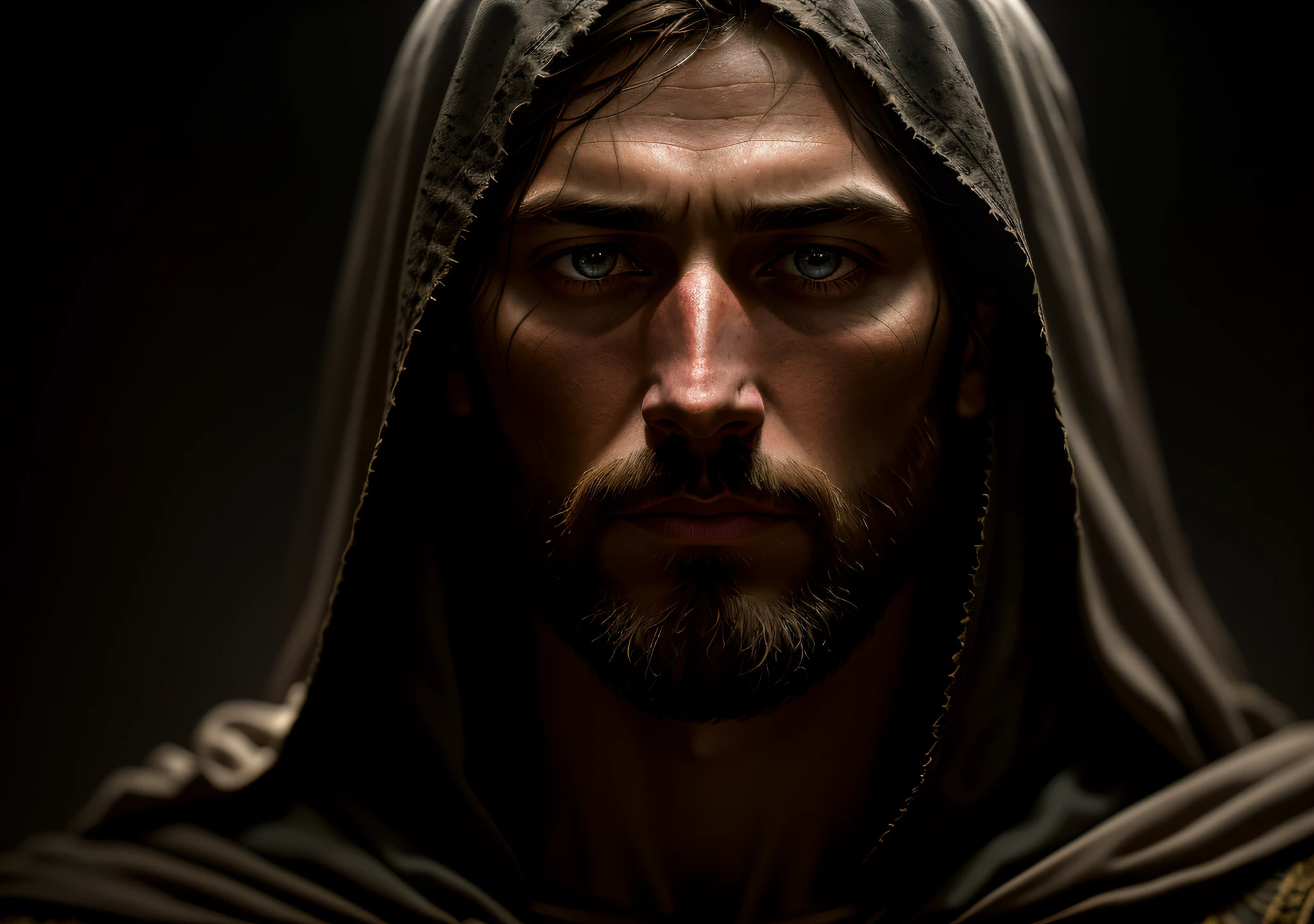 JESUS CHRIST DARK PHOTO: realistic epic, soft cinematic portrait, adobe lightroom, photographic lab, highly detailed, faded, (neutral colors: 1.2), (hdr: 1.4) , (soft colors:1.2), hyperdetailed, (artstation:1.4), cinematic, warm lights, dramatic light, (intricate details:1.1), complex background, (rutkowski:0.66), (blue and orange:0.4)