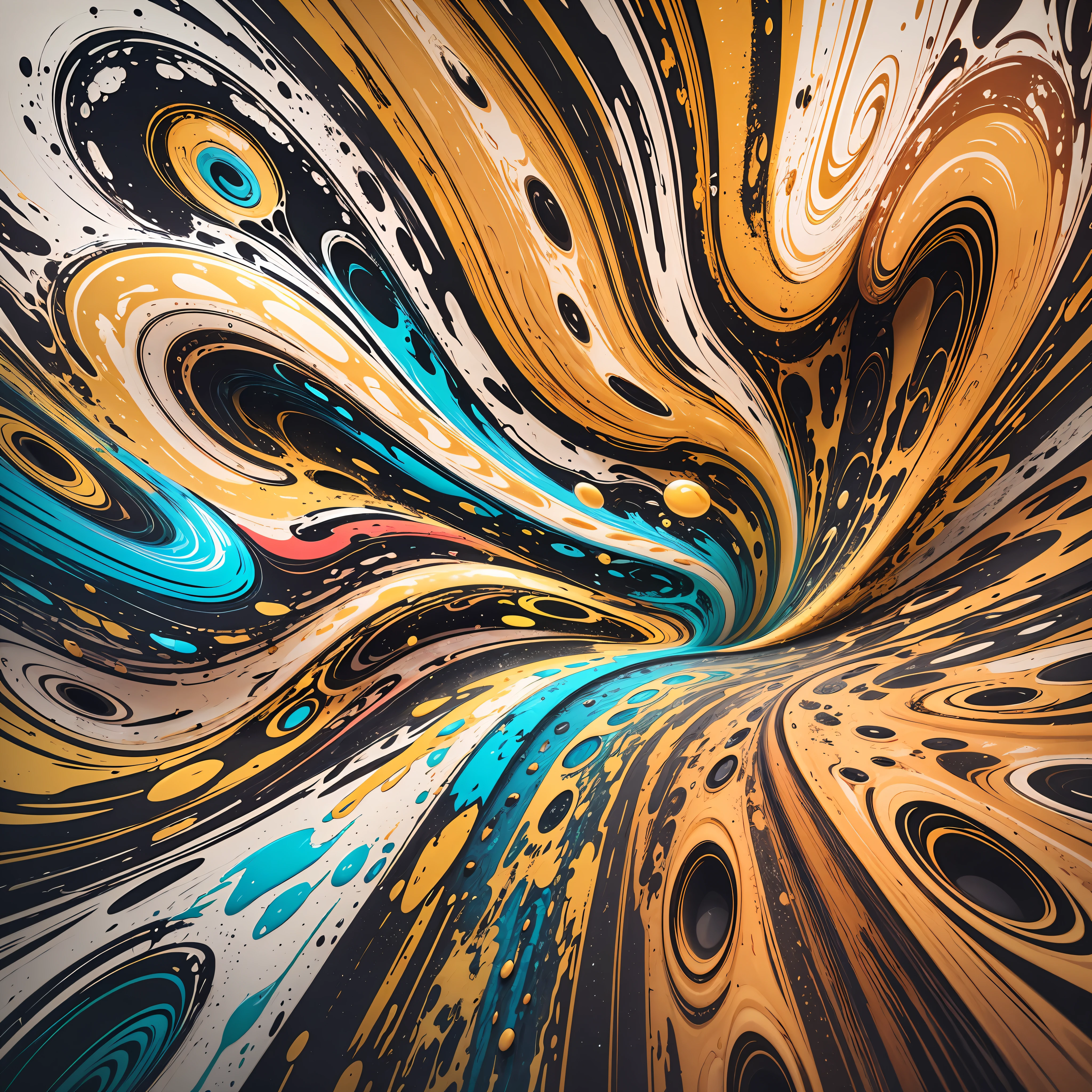 abstract background of fluid painting with a yellow swirl and cylindrical cells 3D, brown, ochre, white and gold, fluid abstract art drained liquid, intricate fluid neon paint, fluid painting of phosphoric and very bright liquid marble, vibrant acrylic art abstract liquid, colorful swirls of paint, gold marbled paper background, swirling liquids, bright marbled neon effect,  spilled paint art, paint swirls, paint spill aesthetics --auto --s2