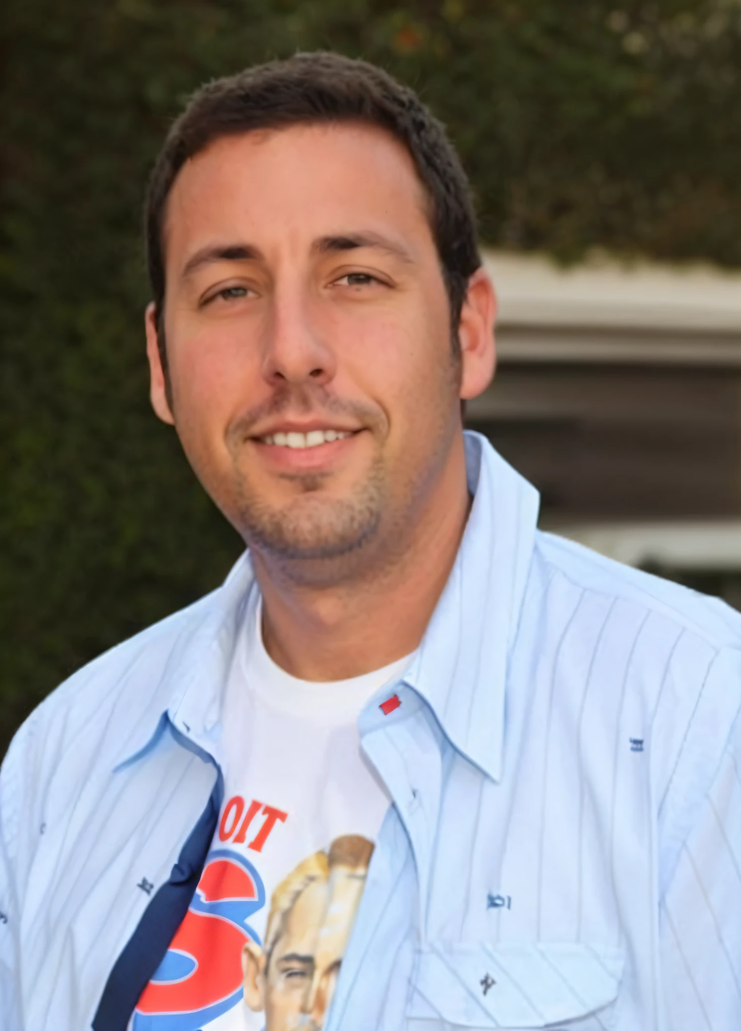 arafed man in a blue shirt and tie standing in front of a building, adam sandler, mike franchina, steve buschemi, greg rutkoswki, craig mallism, brett goldstein, craig mulins, jason scheier, greg rutkuwsky, max dennison, paul pepera, rob janoff, andrew bernstein --auto --s2