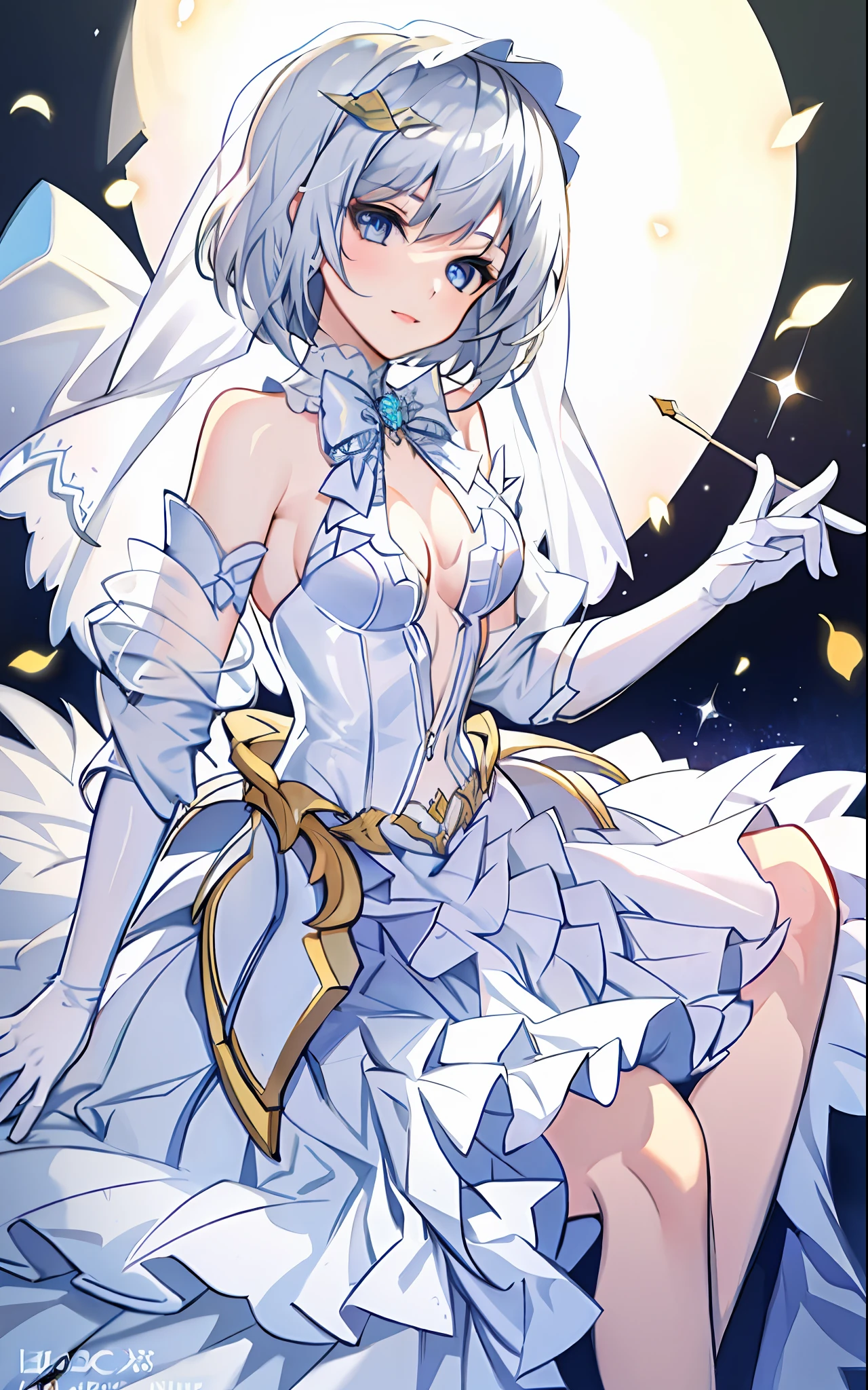 18 year old beautiful girl, masterpiece, top quality, 8K animation, detailed fingers, precise fingers, not unnatural hands, illustration, 1 girl, solo, silver hair bob cut, white veil, ORIGAMI