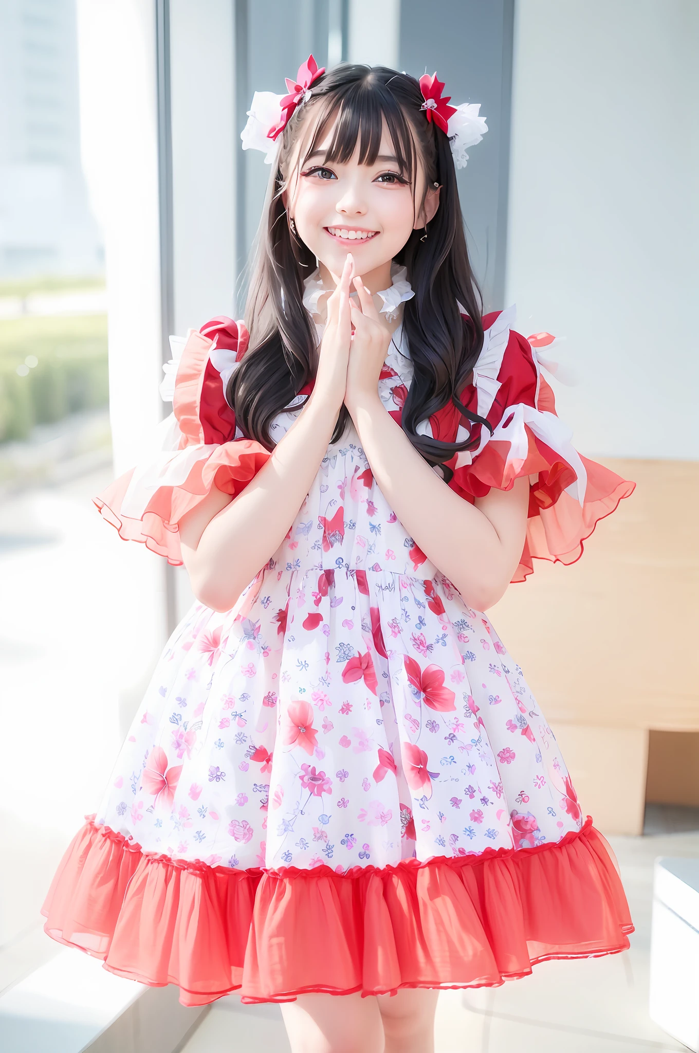 pretty girl in a standing dress, princess, angelic pretty, belle delphine, portrait of a magical lolita girl, portrait of a radical lolita girl, smile,